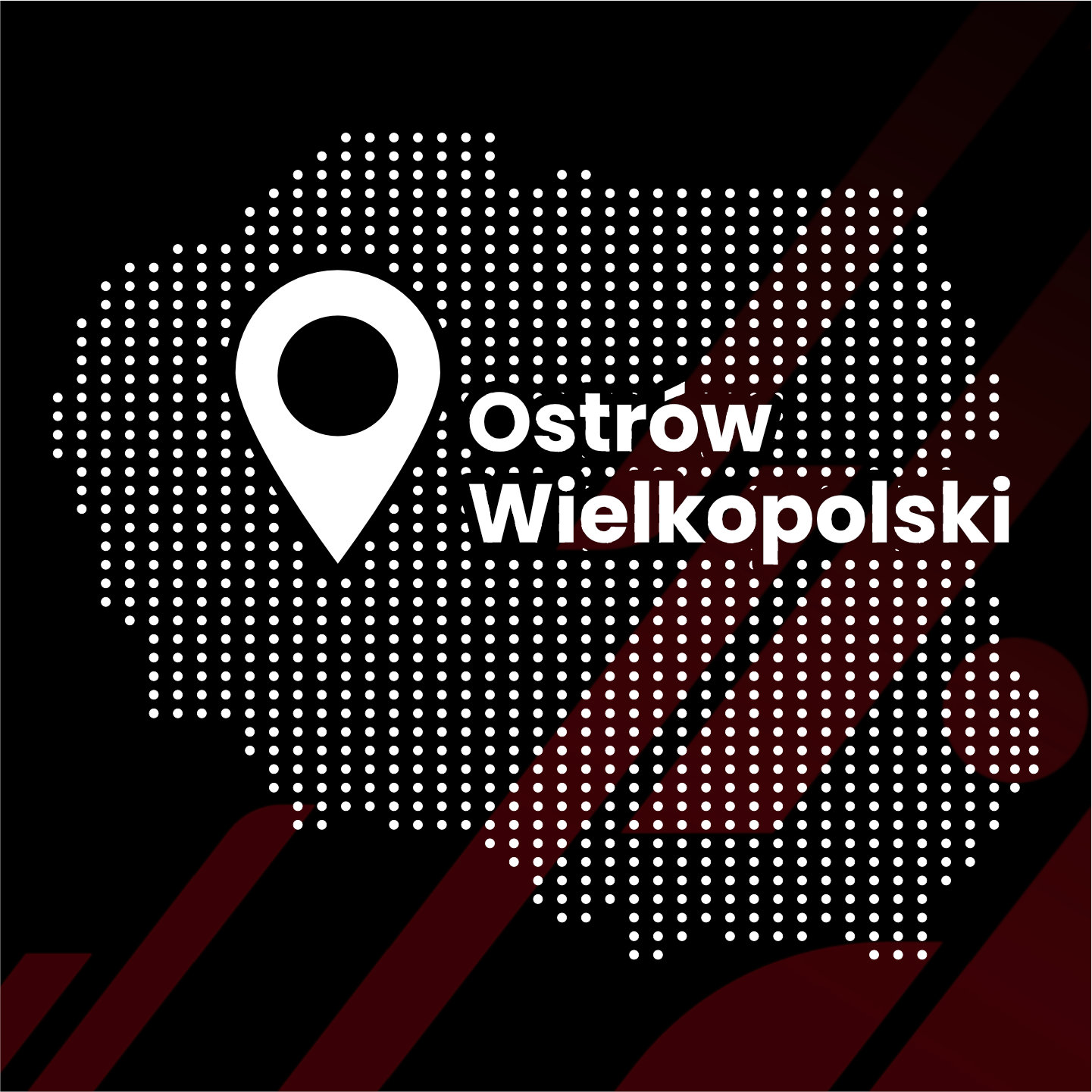 A dotted map of Poland with a pin and "Ostrow Wielkopolski," in GrizzProtector matt display style for BYD SEAL U.
