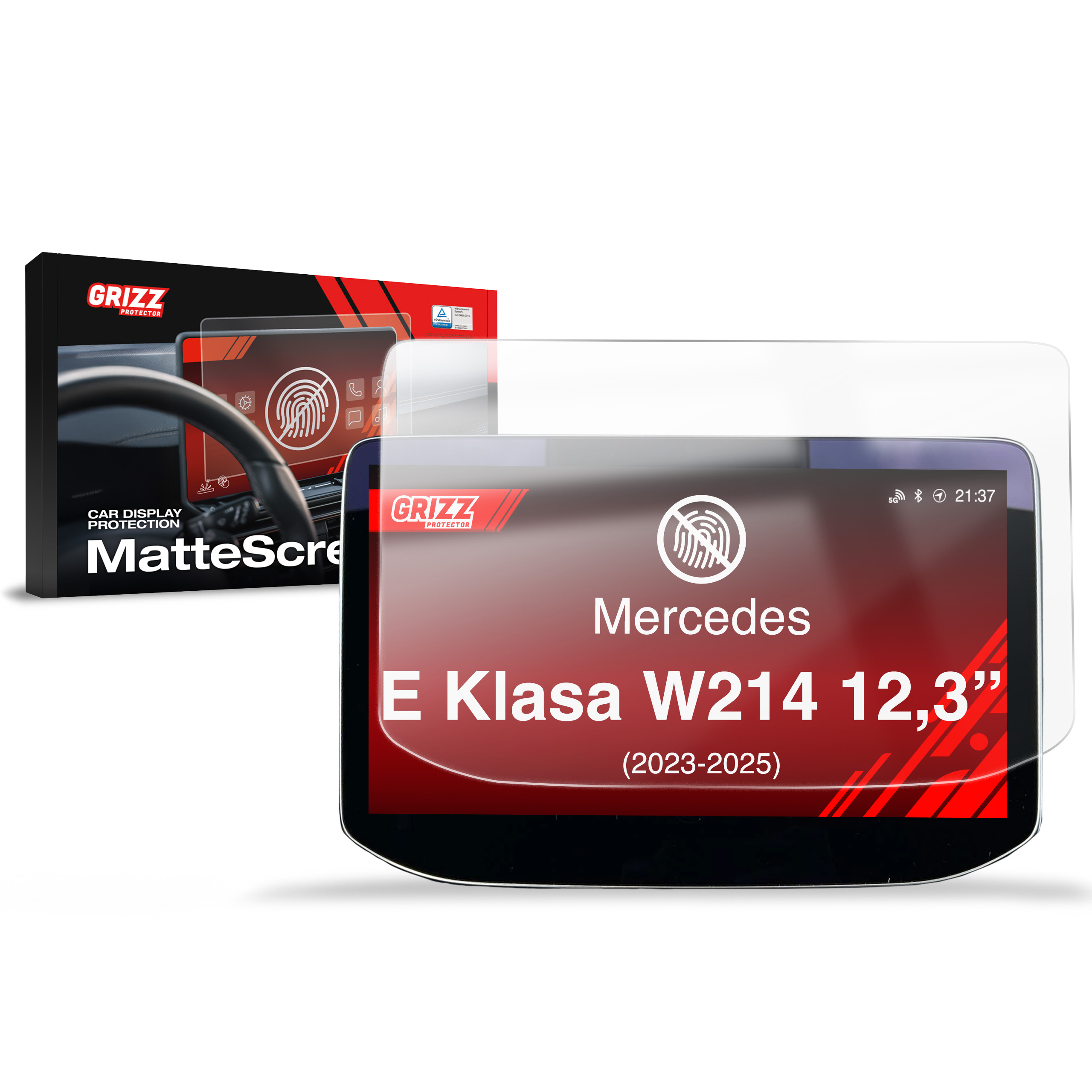 GrizzProtector Displayschutzfolie para Mercedes E Klasse W214 (2023-2025), mate y anti-huellas, en el embalaje.