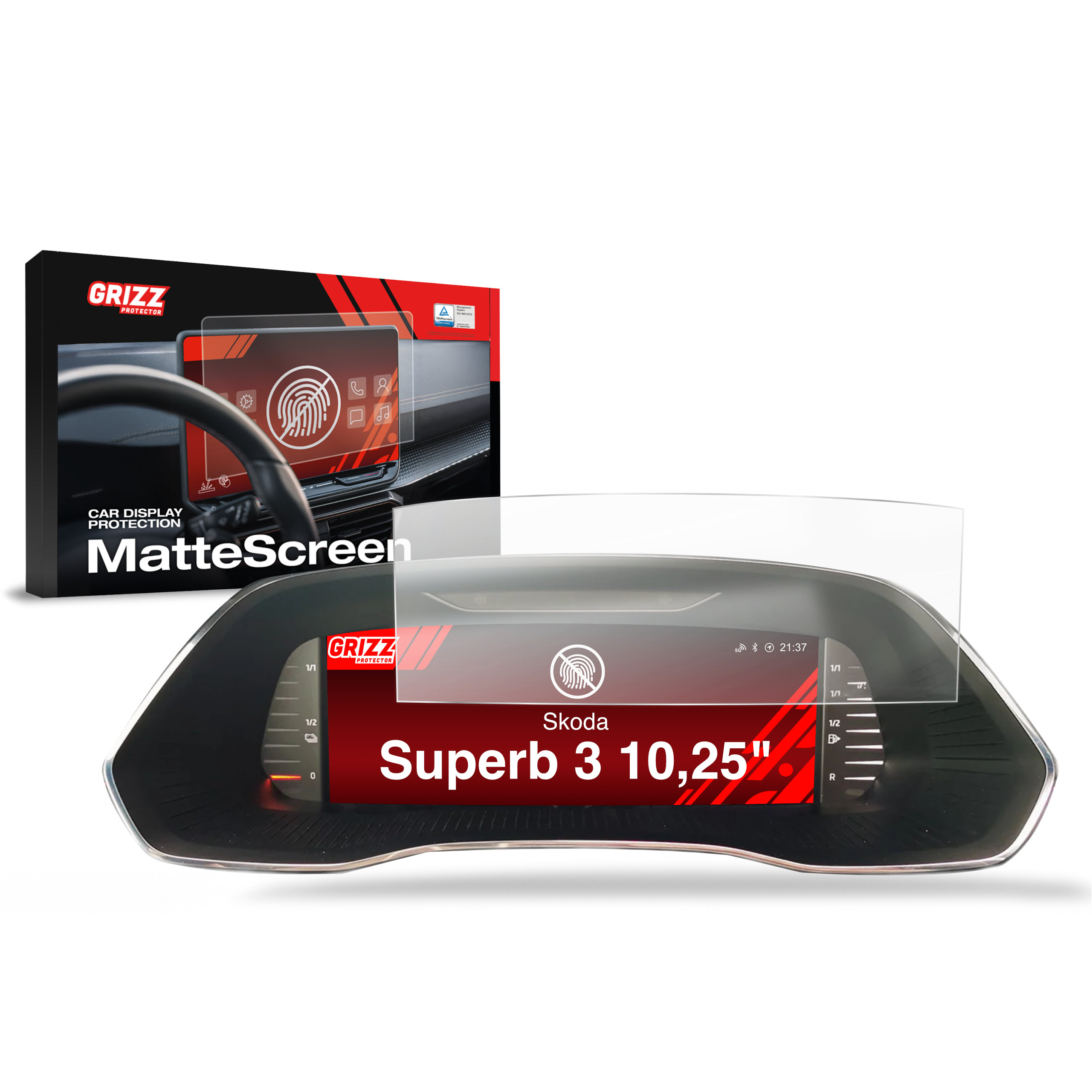 CarDisplay Protection Grizz Mattfolie für Skoda Superb 3 Virtual Cockpit 10,25