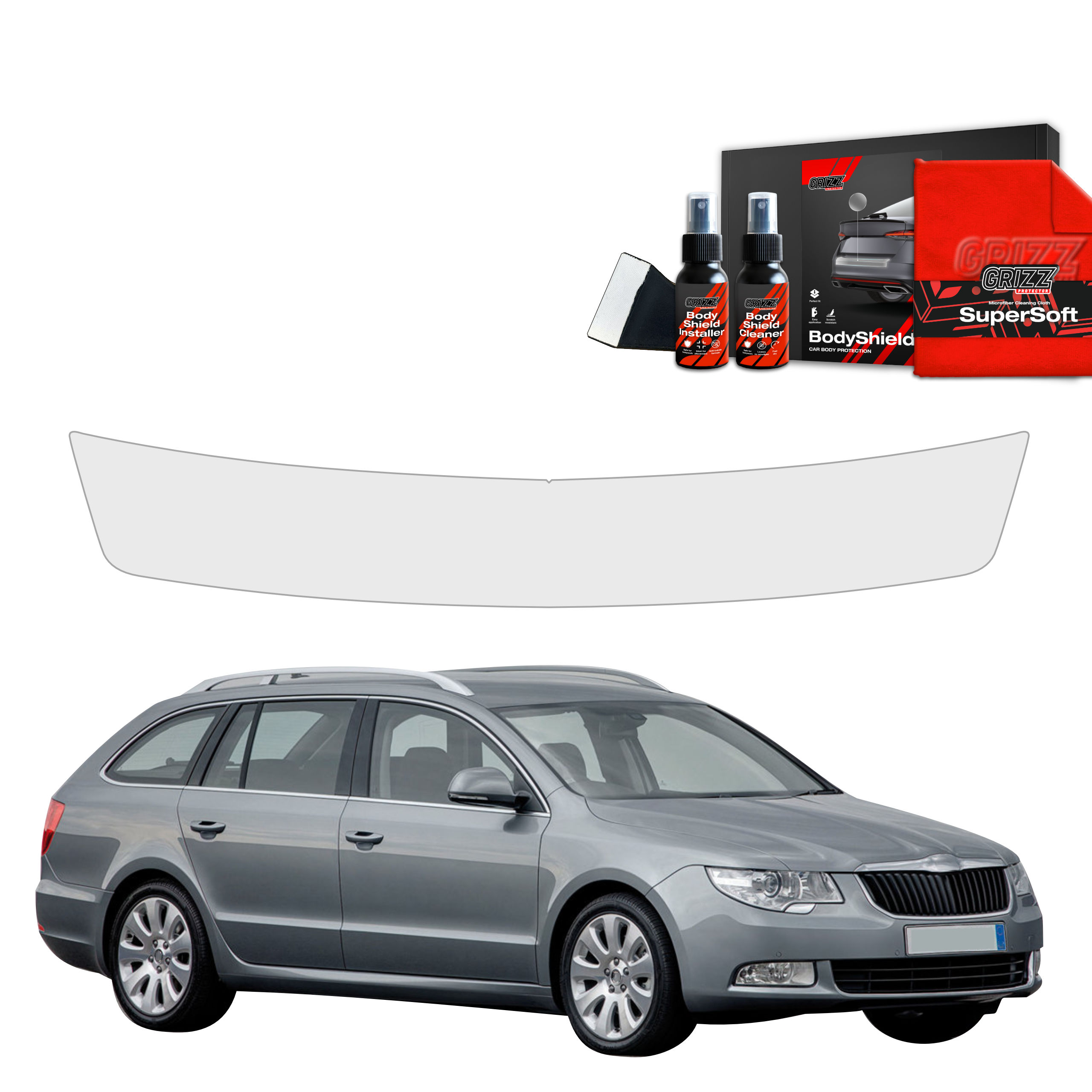 GrizzProtector protective film for loading edge Skoda Superb 2 Kombi (2009-2013) kit, incl. installation tools, clear.