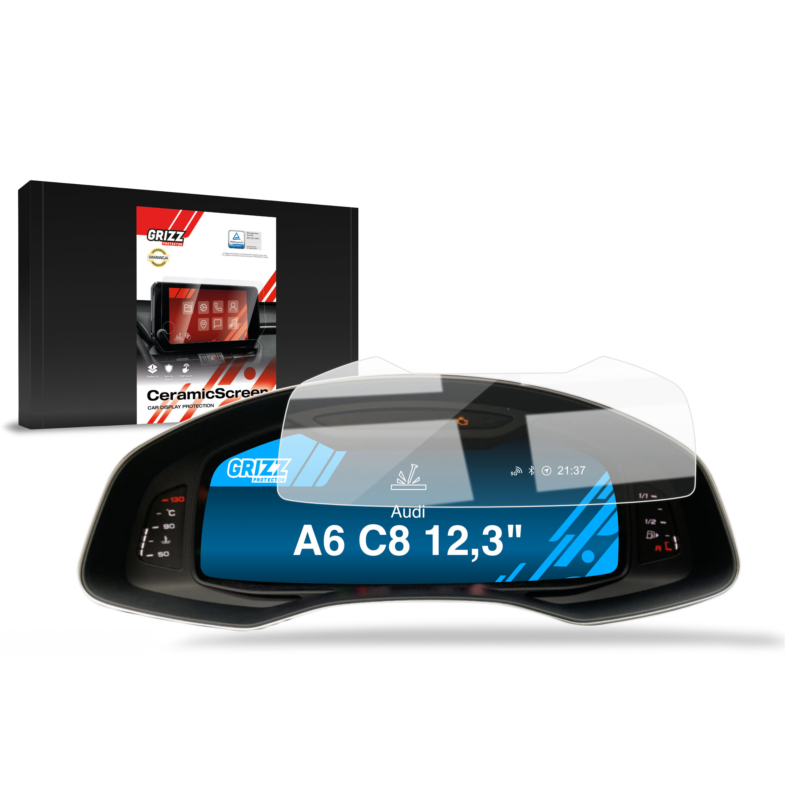 CarDisplay Protection Grizz Keramikfolie für Audi A6 C8 Virtual Cockpit 12,3