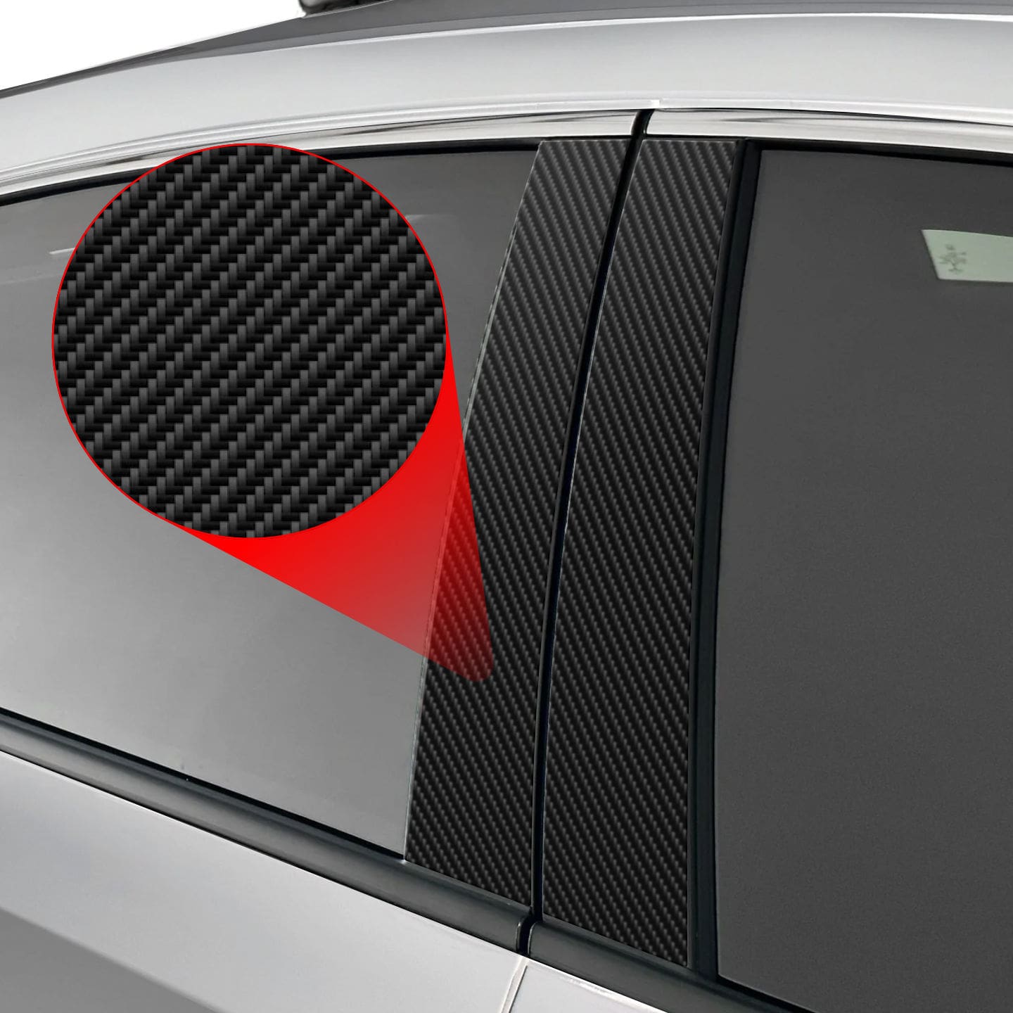 Close-up of GrizzProtector 10in1 carbon protective film on BMW 5 E61 Touring B-C pillar, shown in detail.