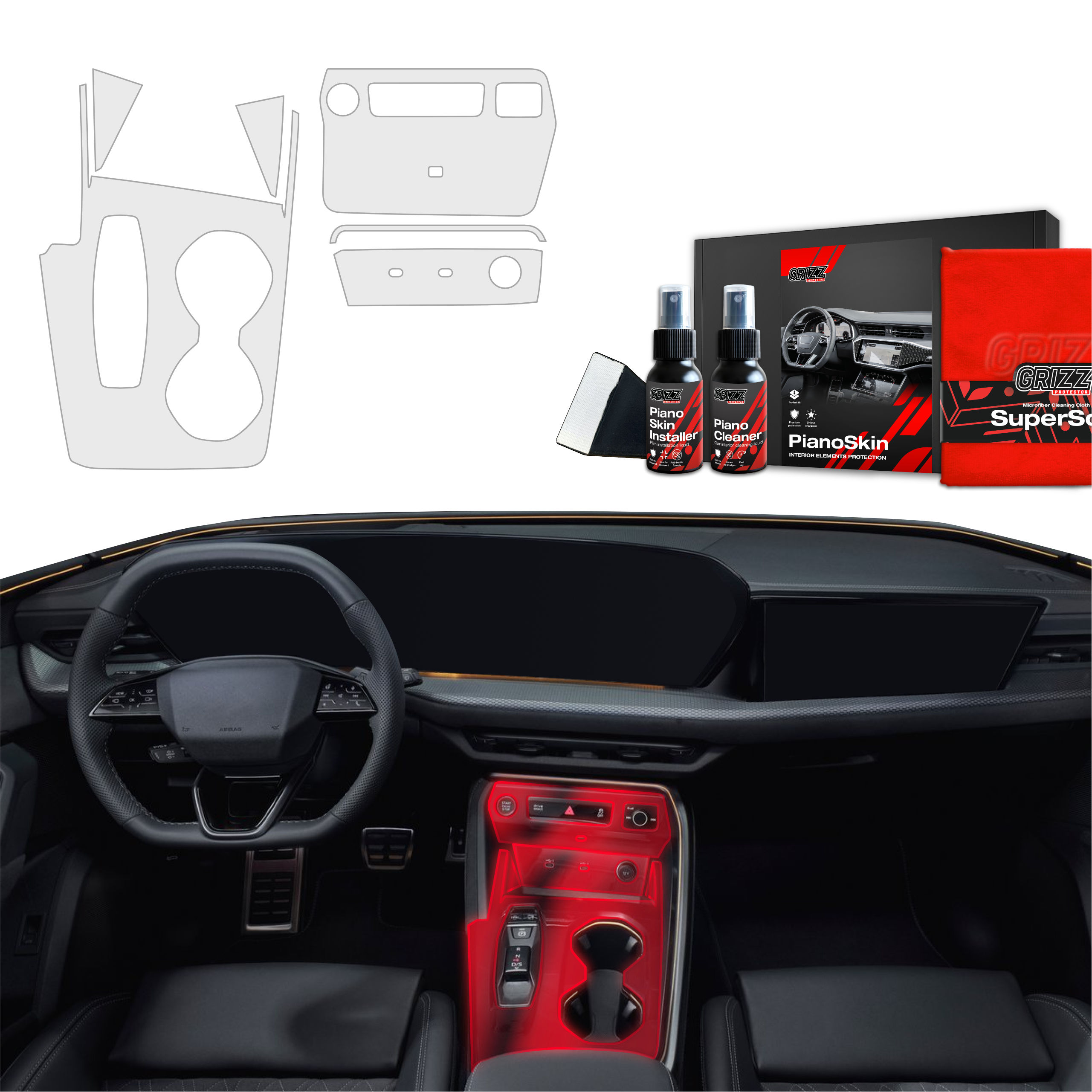 Audi Q5 2025 with GrizzProtector 6in1 Mittelkonsole Schutzfolie Matt featured on the car’s interior dashboard.