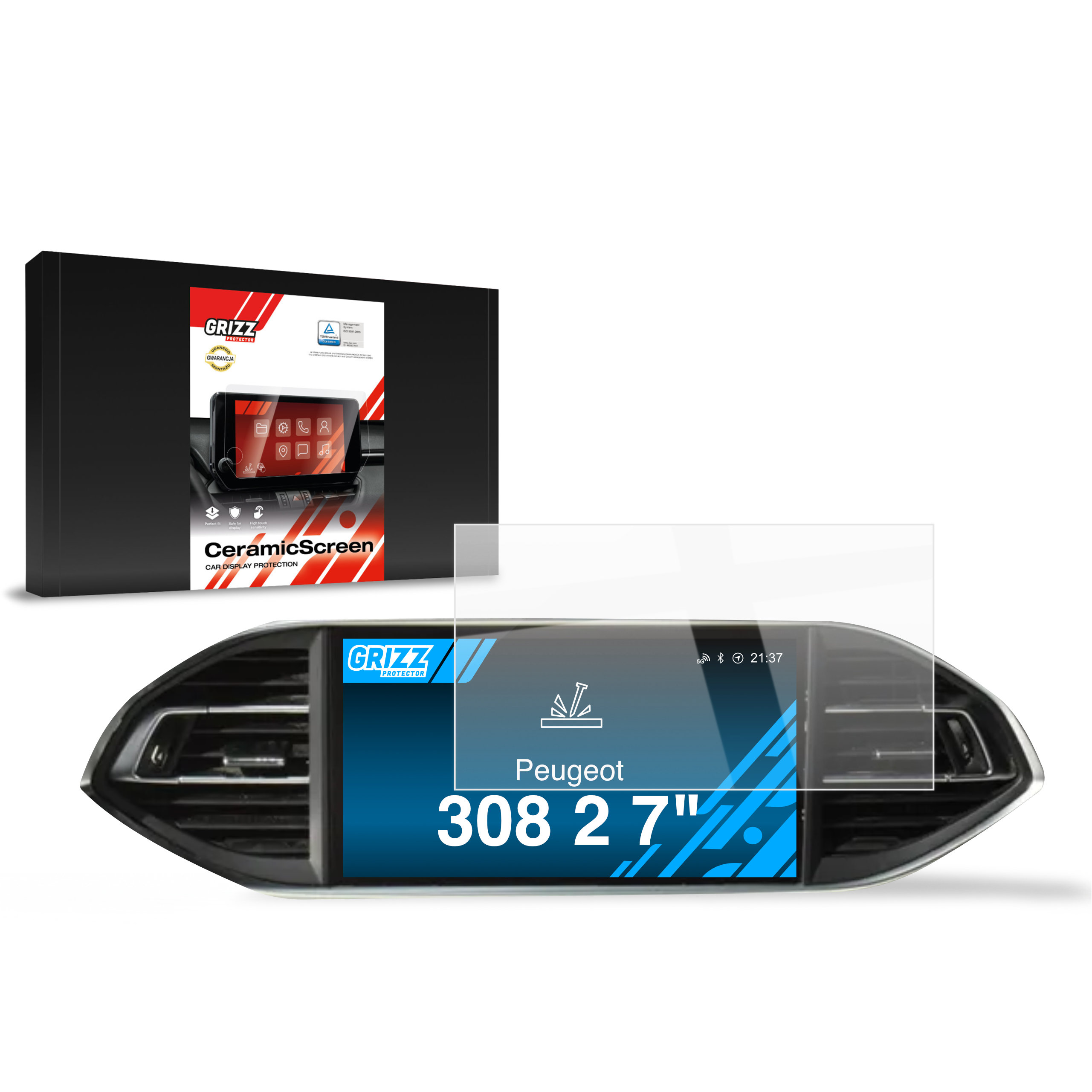 CarDisplay Protection Grizz Keramikfolie für Peugeot 308 2 2014 (2013-2021)