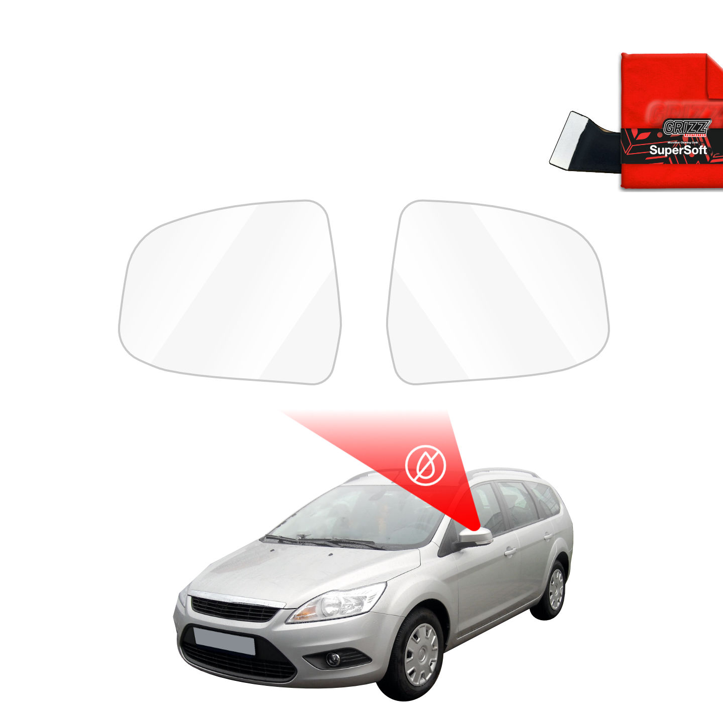 GrizzProtector Regenschutzfolie für Außenspiegel, passend für Ford Focus Mk2 Kombi Facelifting 2007-2011.