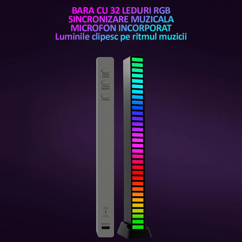 Bara cu leduri RGB, NEXTLY, sincronizare muzicala, lumini de ritm