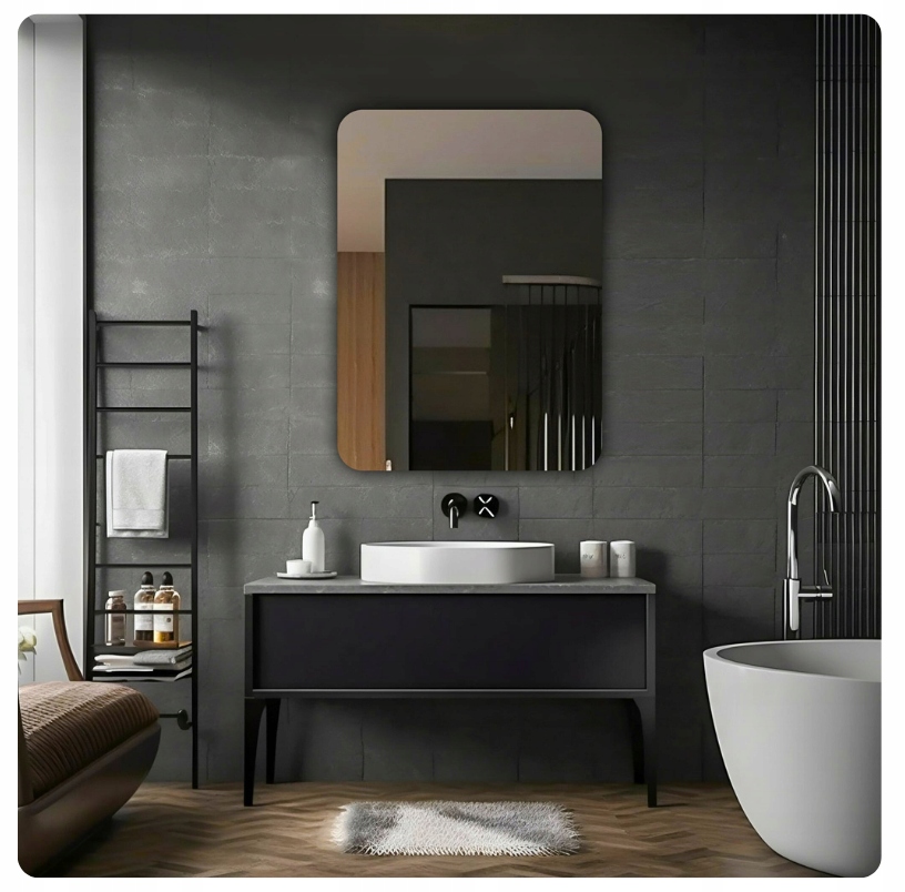 LUSTRO 60x110 cm ZAOKRĄGLONE ROGI BEZ OŚWIETLENIA ŁAZIENKOWE BEZ RAMY