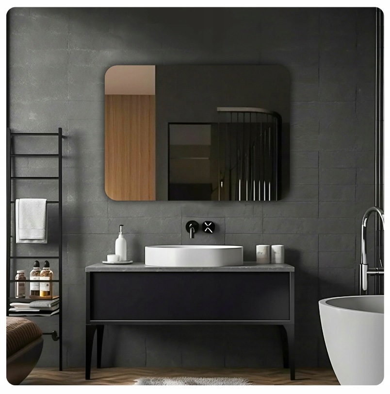 LUSTRO 120x70 cm ZAOKRĄGLONE ROGI BEZ OŚWIETLENIA ŁAZIENKOWE BEZ RAMY