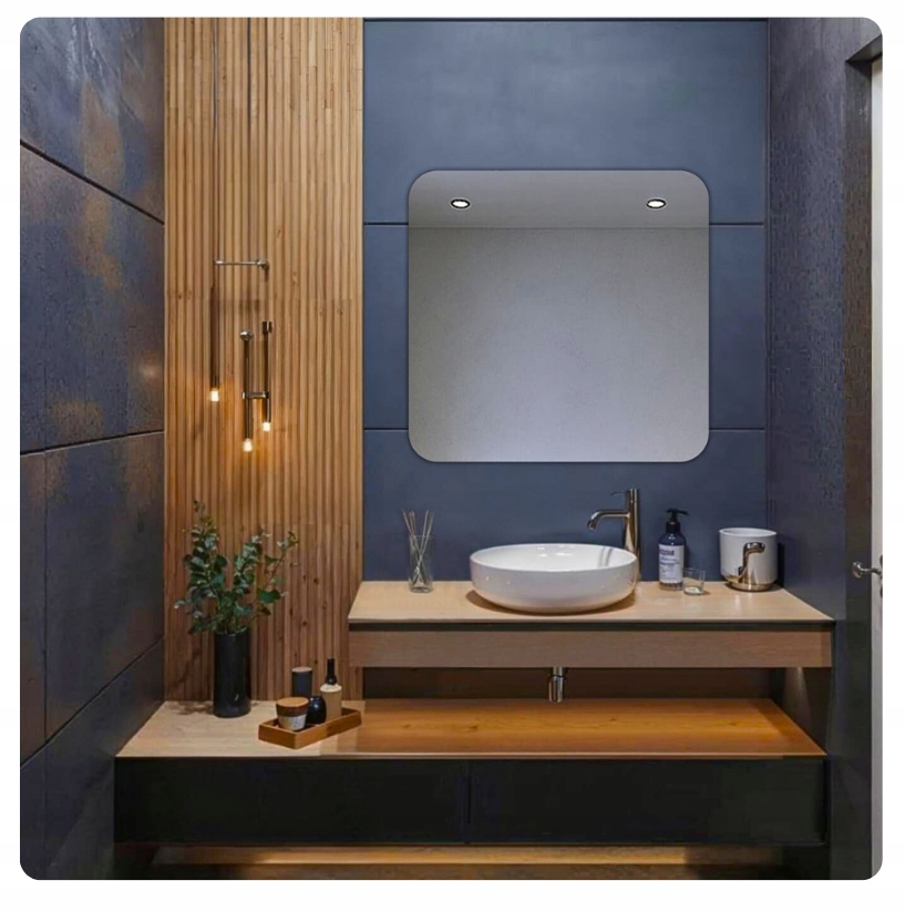LUSTRO 60x60 cm ZAOKRĄGLONE ROGI BEZ OŚWIETLENIA ŁAZIENKOWE BEZ RAMY