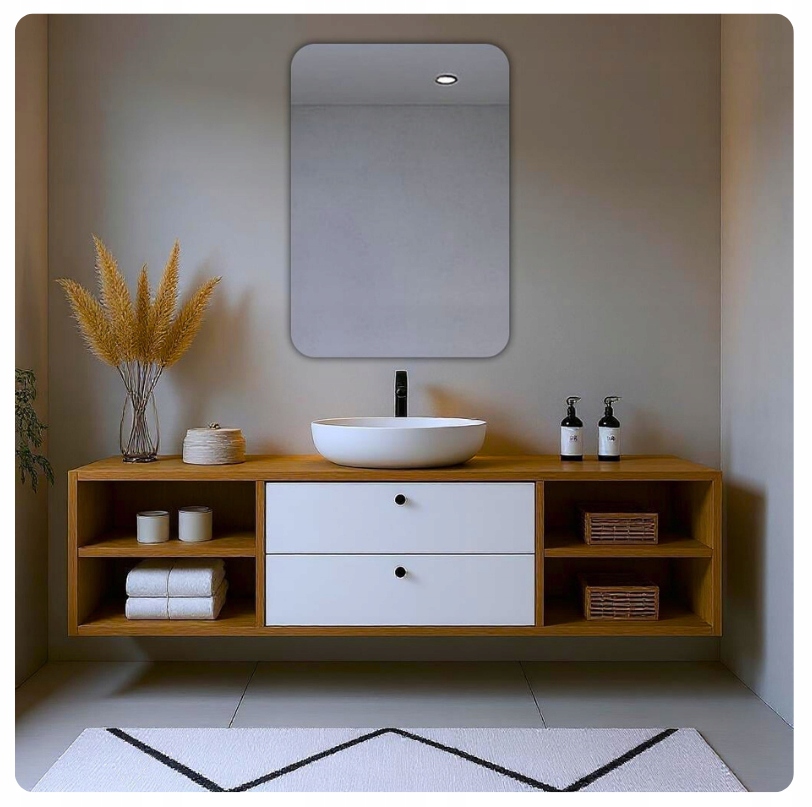 LUSTRO 60x80 cm ZAOKRĄGLONE ROGI BEZ OŚWIETLENIA ŁAZIENKOWE BEZ RAMY