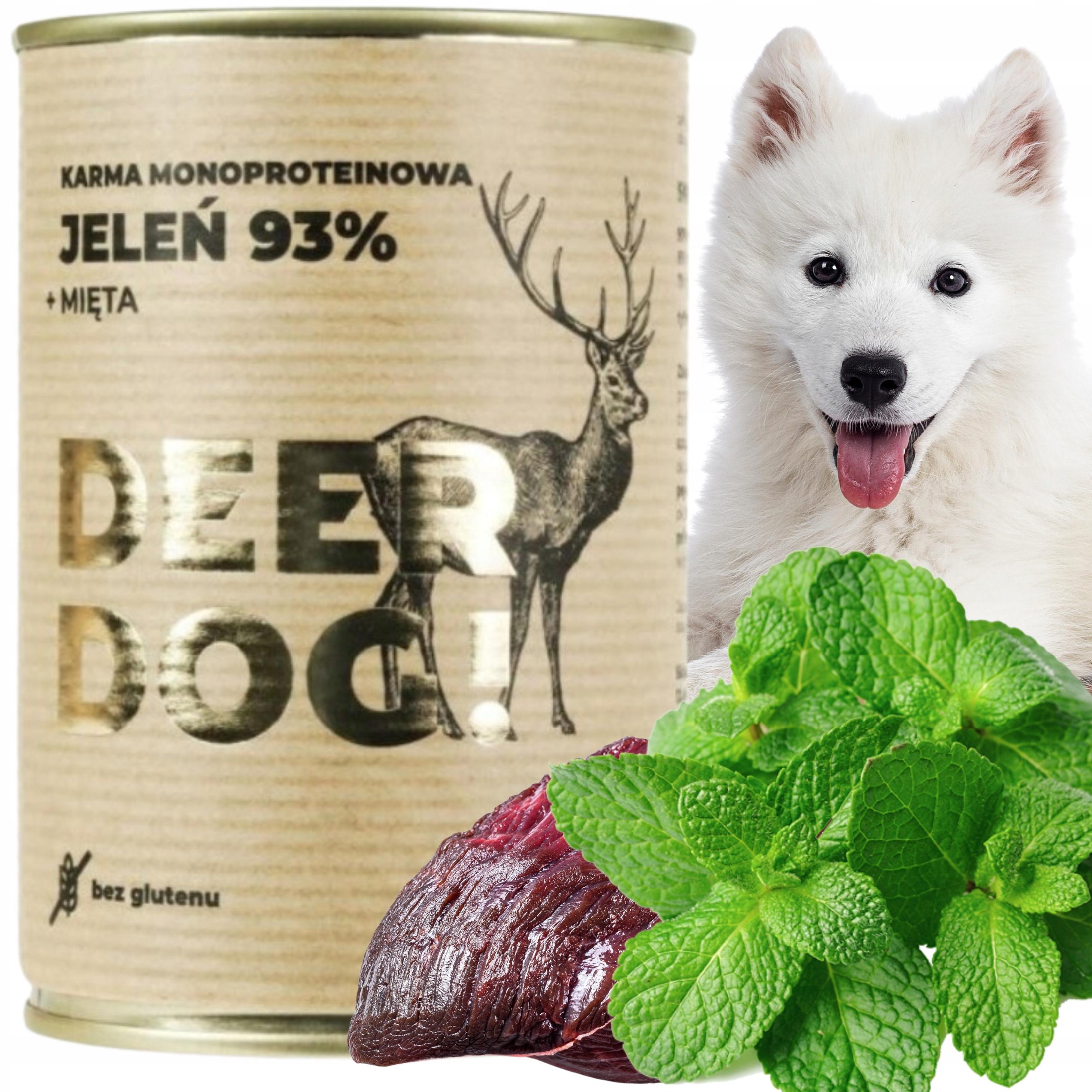 Mokra karma dla psa Deer Dog JELEŃ + MIĘTA puszka 400 G PREMIUM 93% MIĘSA