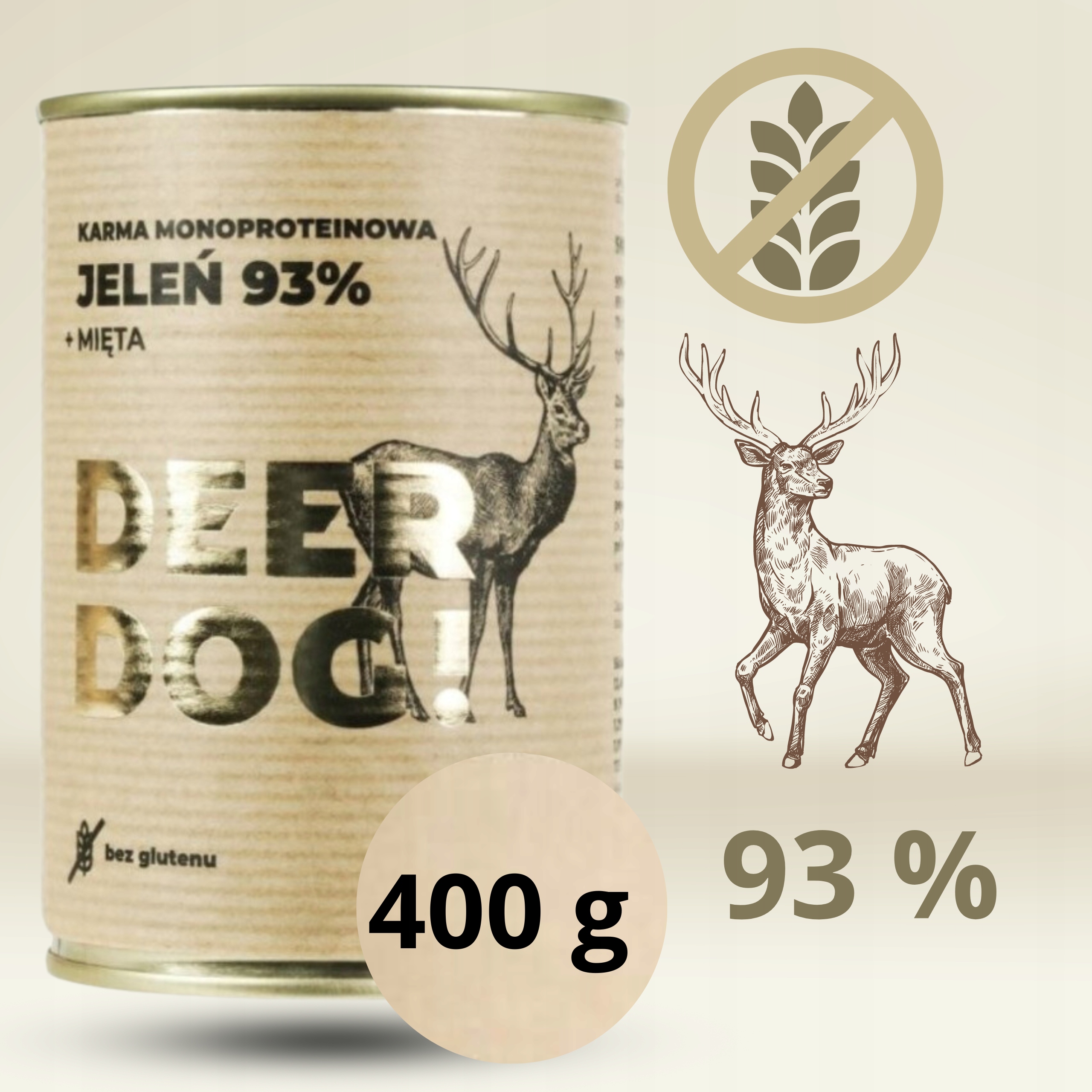 Mokra karma dla psa Deer Dog JELEŃ + MIĘTA puszka 400 G PREMIUM 93% MIĘSA