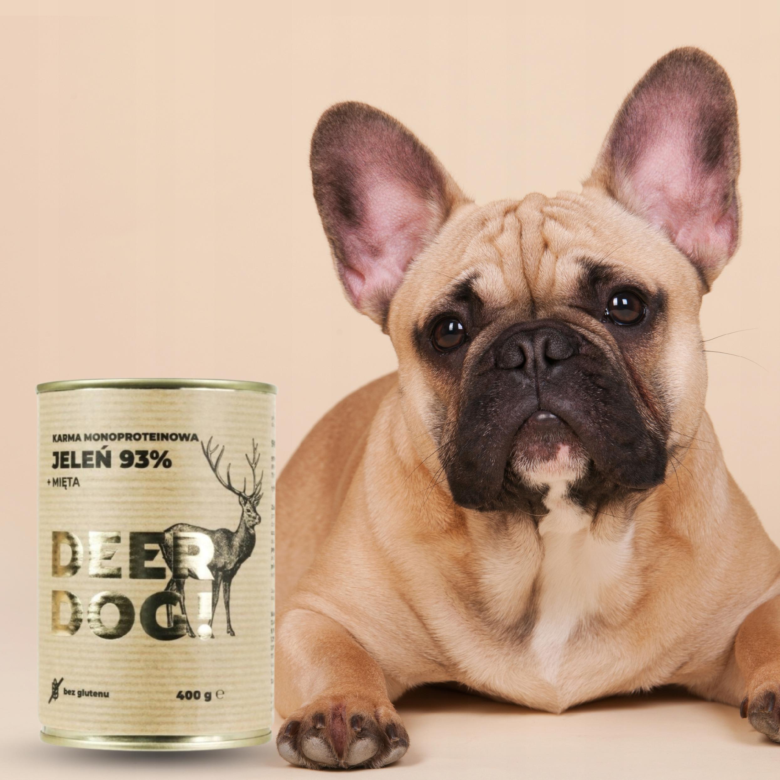 Mokra karma dla psa Deer Dog JELEŃ + MIĘTA puszka 400 G PREMIUM 93% MIĘSA