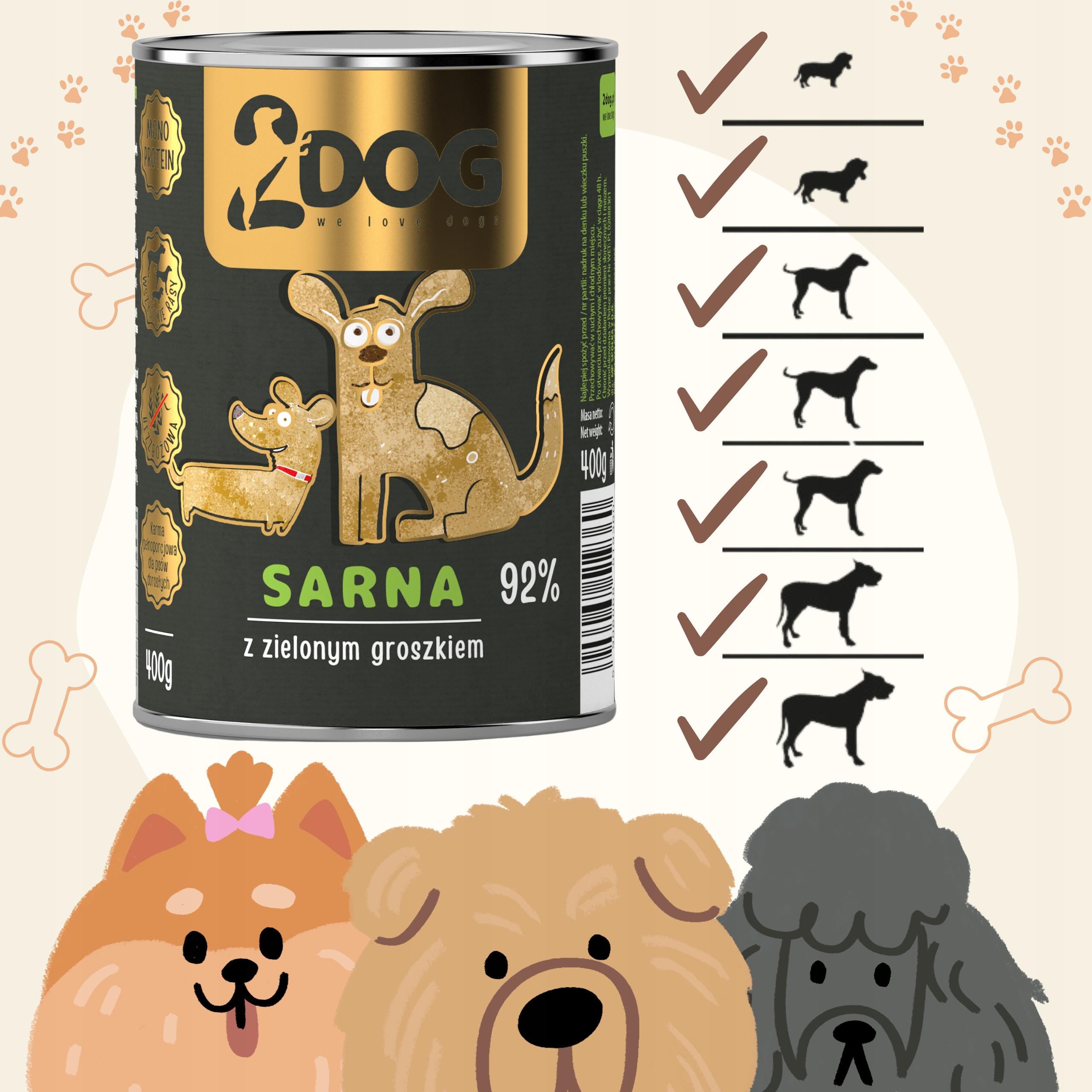 Mokra karma dla psa SARNA z groszkiem 400g MONOPROTEINOWA HIPOALERGICZNA