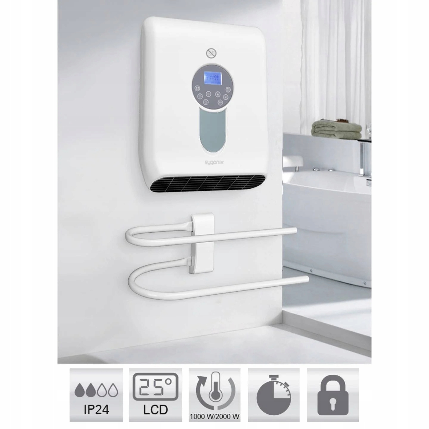 Grzejnik łazienkowy Sygonix 2000W 2 tryby timer termostat