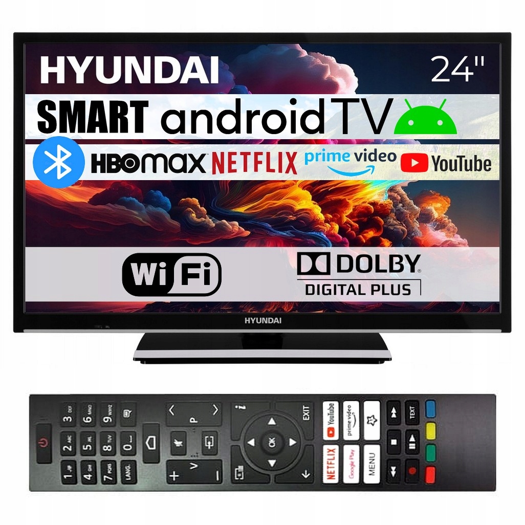 Telewizor SMART Android TV WiFi BT HYUNDAI 24'' HD HDR LAN PC Ci APLIKACJE