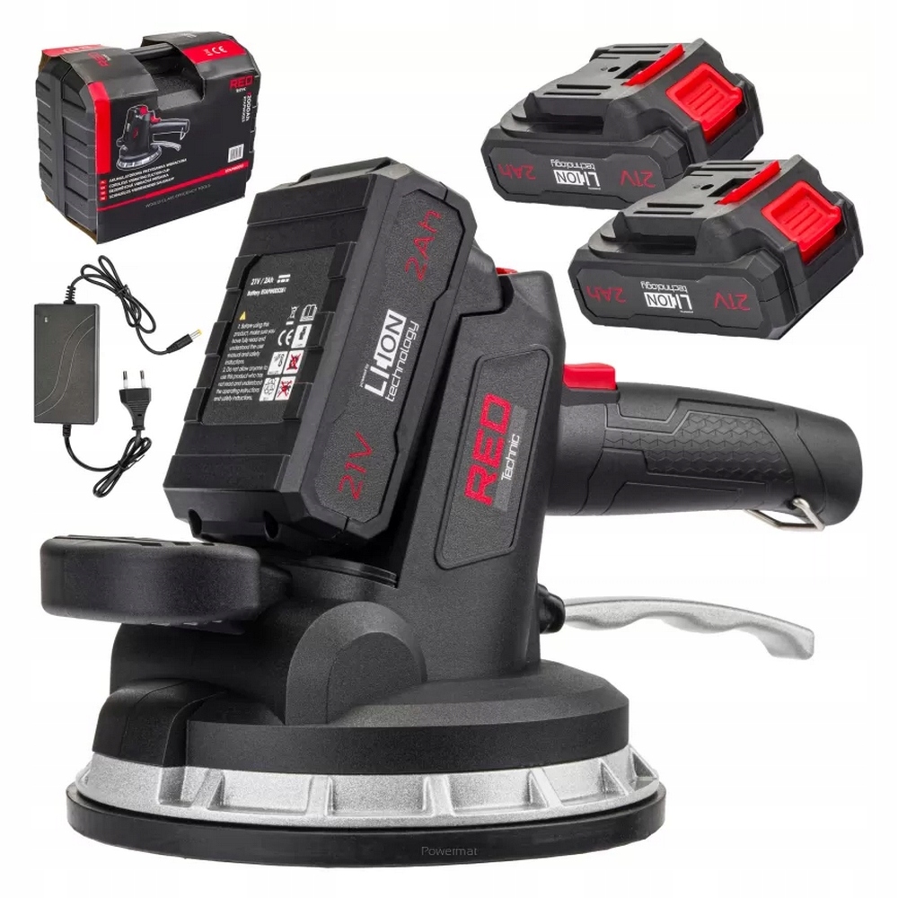 Przyssawka WIBRUJĄCA do układania płytek 2x AKUMULATOR 21V 2Ah walizka 80kg