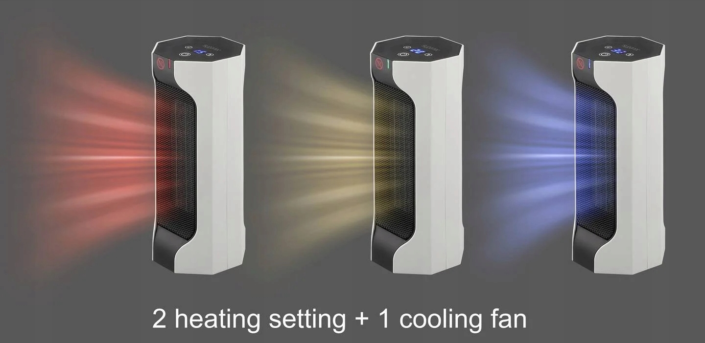 Grzejnik WENTYLATOR na biurko 3 TRYBY wyświetlacz 1800W timer Sygonix