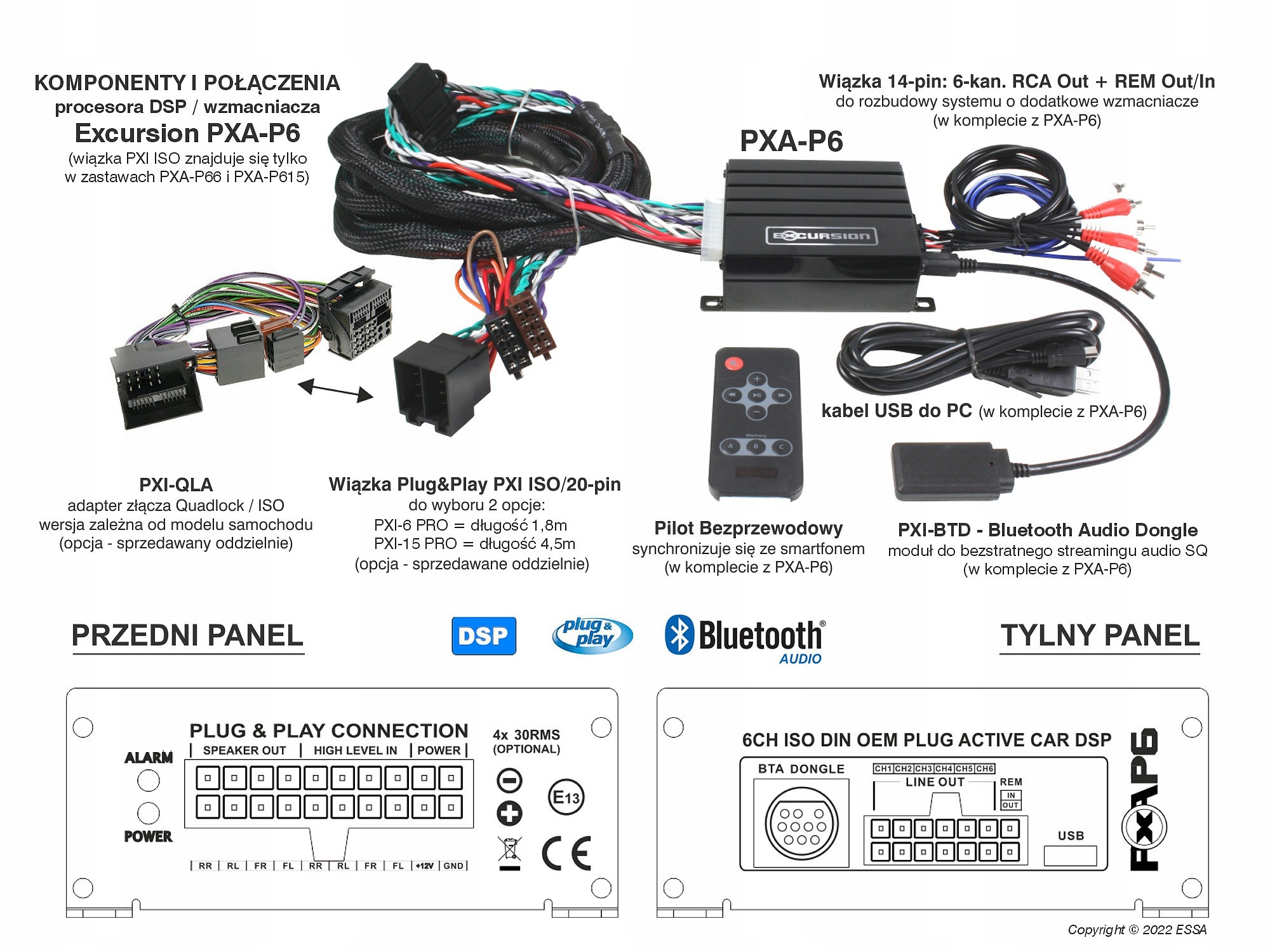 Procesor DSP Excursion 6 kanałów wzmacniacz BT