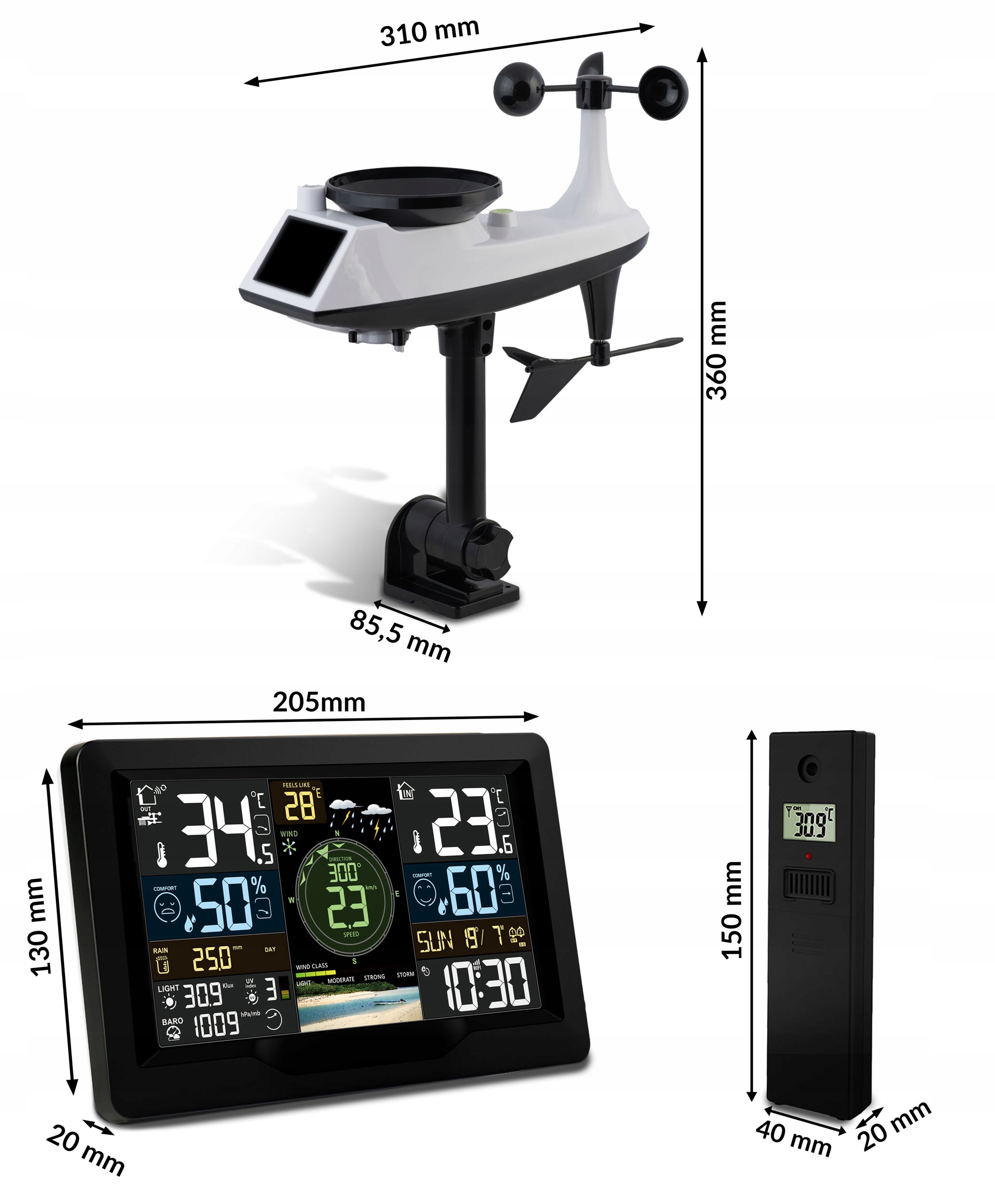 Stacja pogody profesjonalna PROGNOZA pogodowa WI-FI SOLAR APLIKACJA WIATR