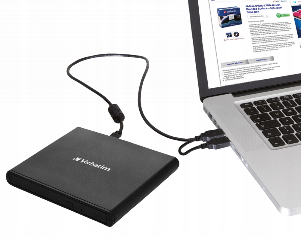 Nagrywarka DVD CD RW do notebooka Verbatim Slimline ZEWNĘTRZNA wąska USB2.0