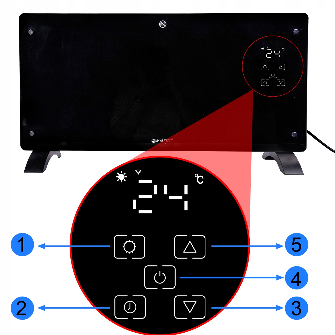 Grzejnik elektryczny KONWEKTOROWY pilot SZKLANY front 2000W termostat WiFi