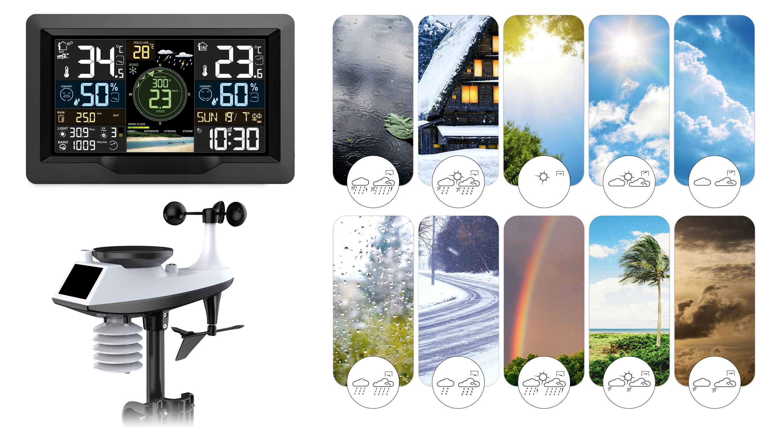 Stacja pogody profesjonalna PROGNOZA pogodowa WI-FI SOLAR APLIKACJA WIATR