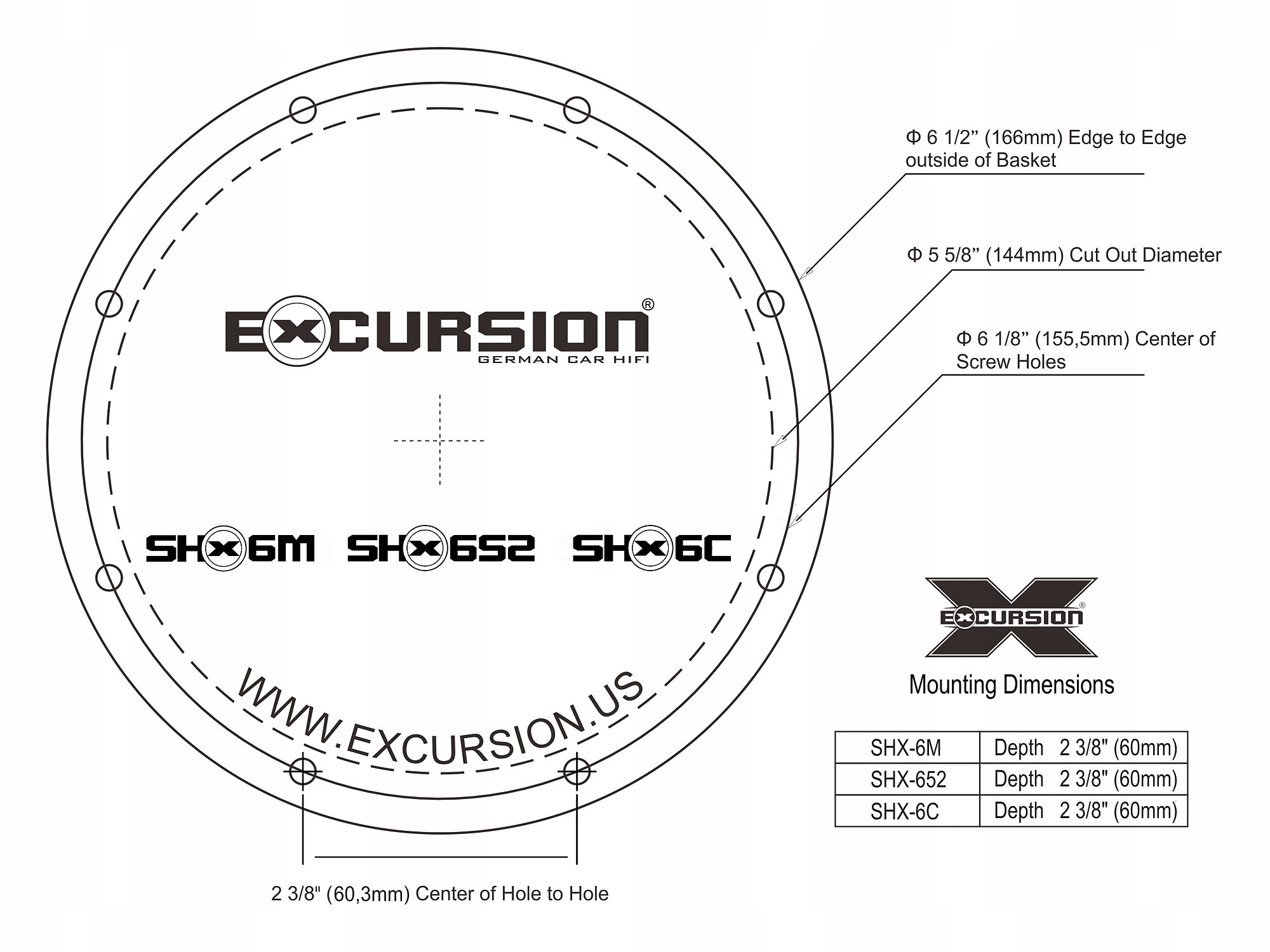 Głośniki samochodowe Excursion 165mm 250W 2 drożne ZWROTNICE w zestawie