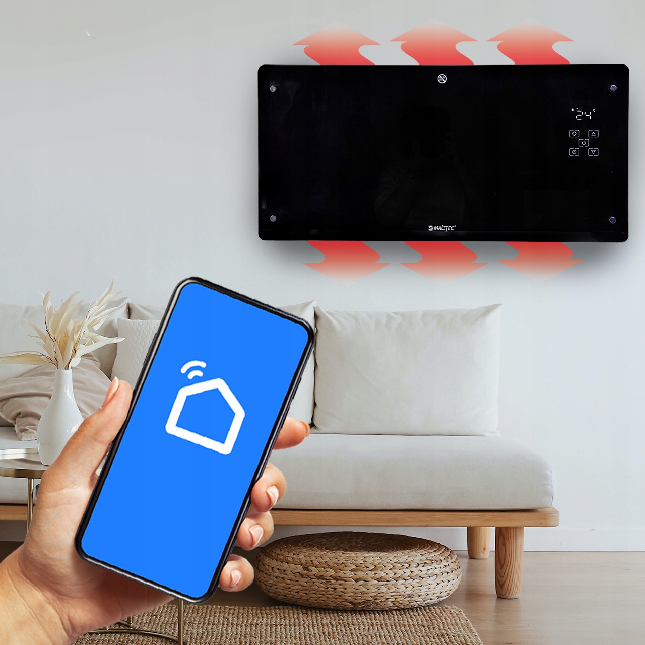 Grzejnik elektryczny KONWEKTOROWY pilot SZKLANY front 2000W termostat WiFi