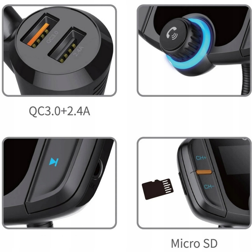 Transmiter Bluetooth zestaw głośnomówiący microSD