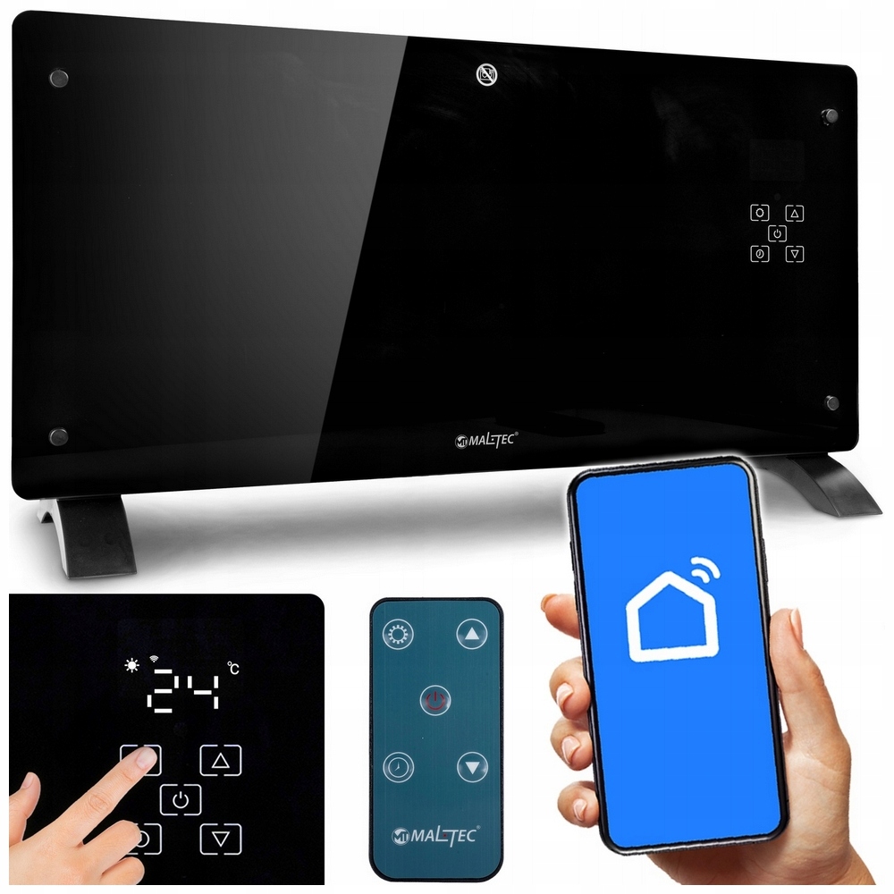 Grzejnik elektryczny KONWEKTOROWY pilot SZKLANY front 2000W termostat WiFi