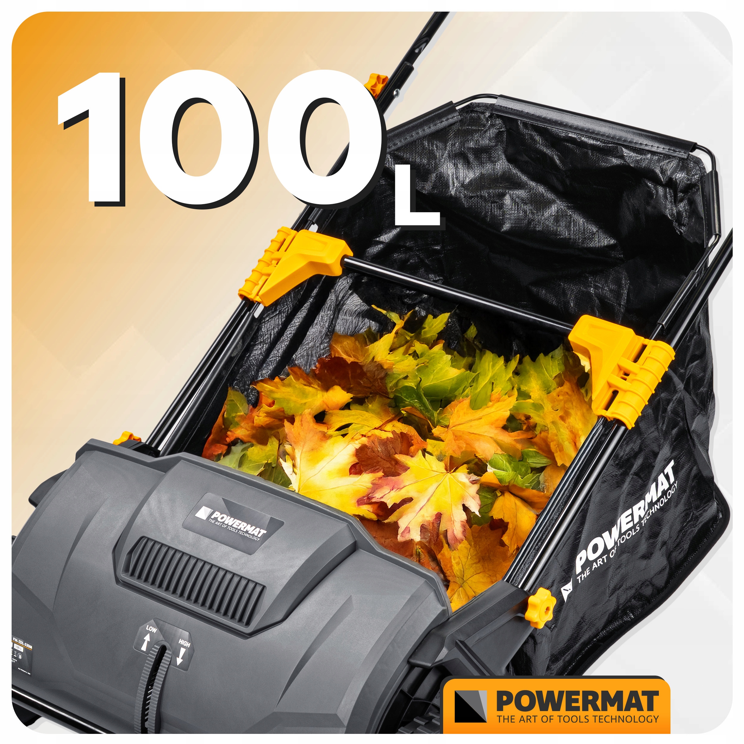 Zbieracz do liści TRAWY ręczny ZAMIATARKA kosz 100L REGULACJA WYSOKOŚCI