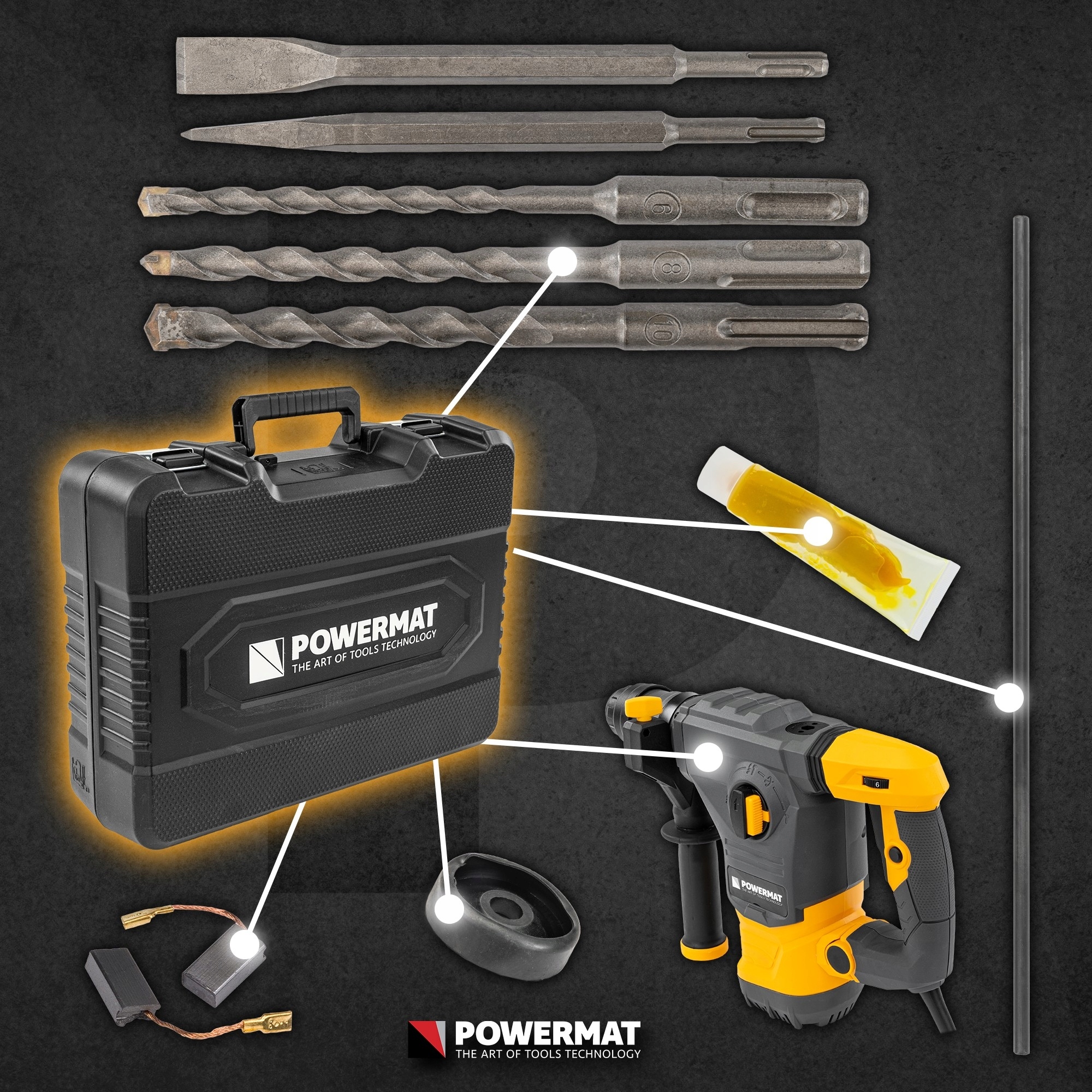 MŁOT UDAROWY młotowiertarka UDAR SDS+ 2600W 5,5J WALIZKA 3x WIERTŁO DŁUTA