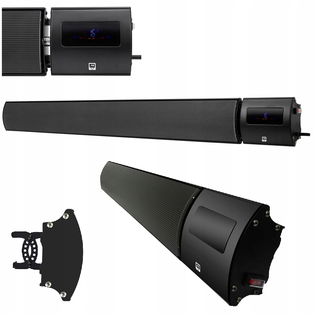 Grzejnik sufitowy ścienny czarny 2400W PILOT wyświetlacz IP44 timer