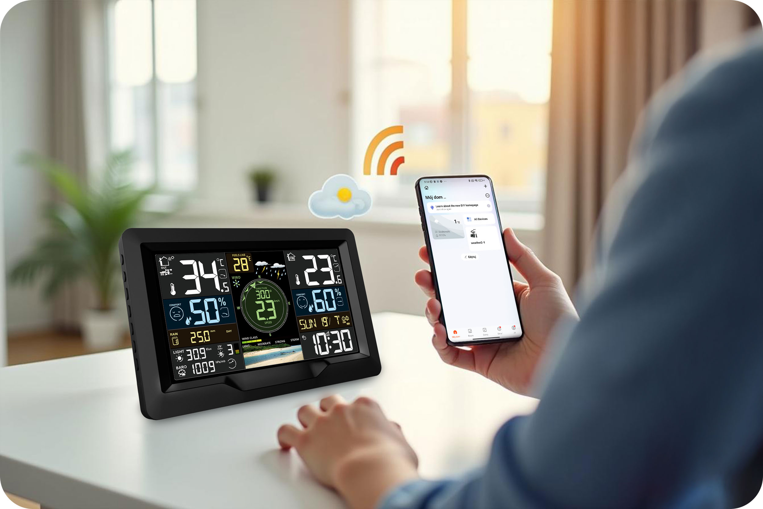 Stacja pogody profesjonalna PROGNOZA pogodowa WI-FI SOLAR APLIKACJA WIATR