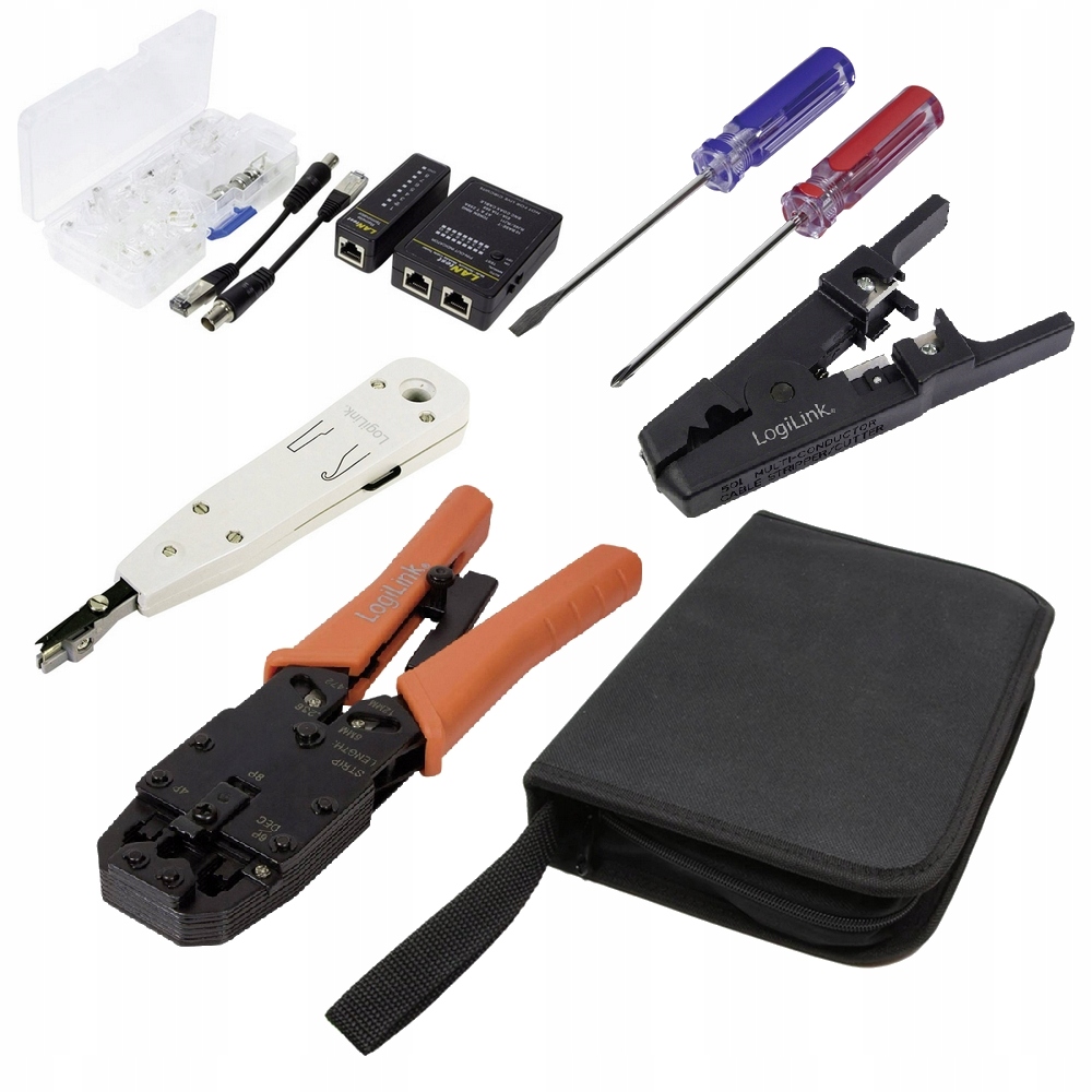 Zestaw narzędzi sieciowych LogiLink TESTER 25 x wtyczka RJ45 zaciskarka LSA
