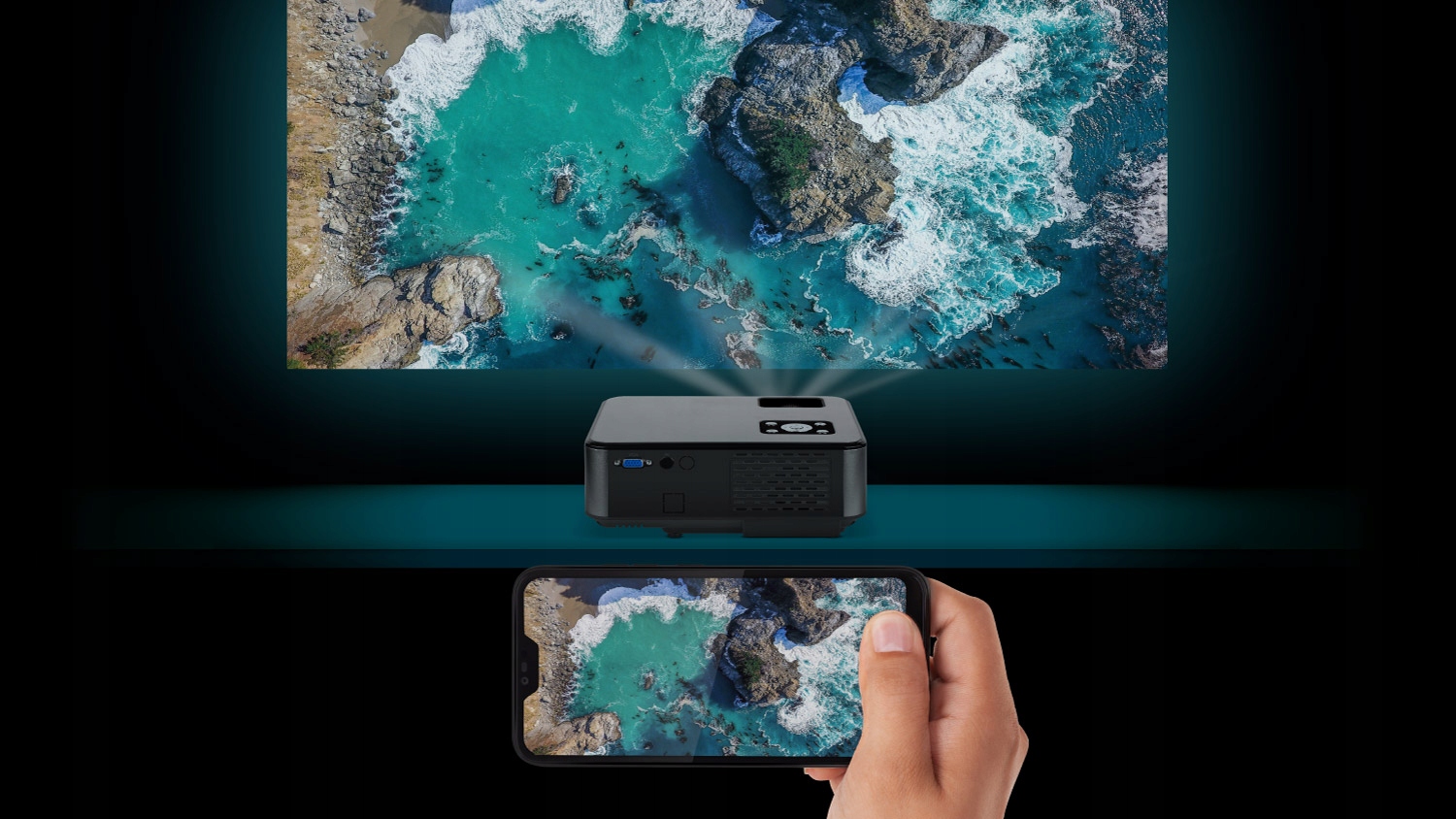 Projektor LED Full HD WiFi USB BT 5000 Lm 150 cali rzutnik pilot