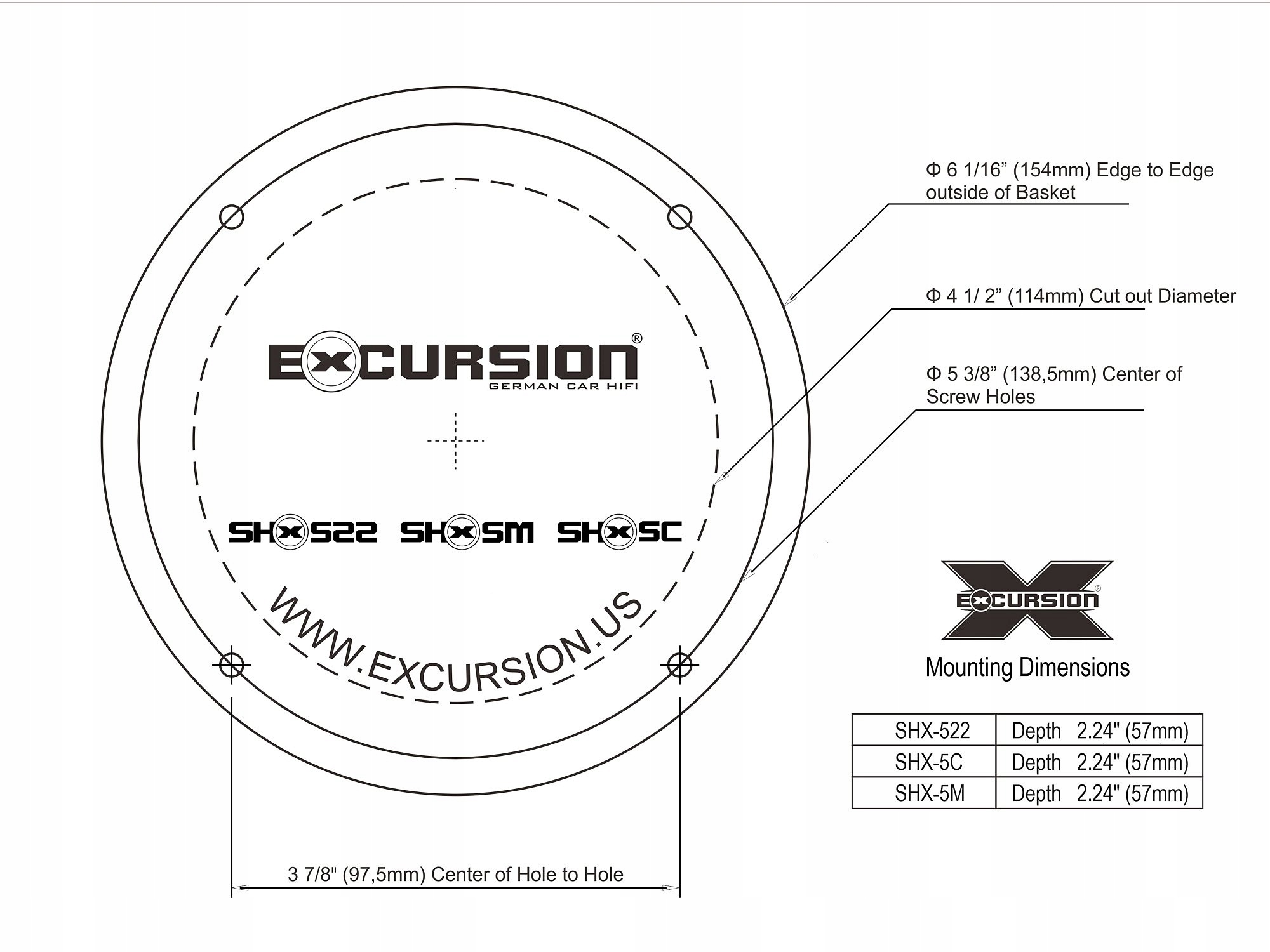 Głośniki Excursion 13cm 2 drożne 3 ohm 150W