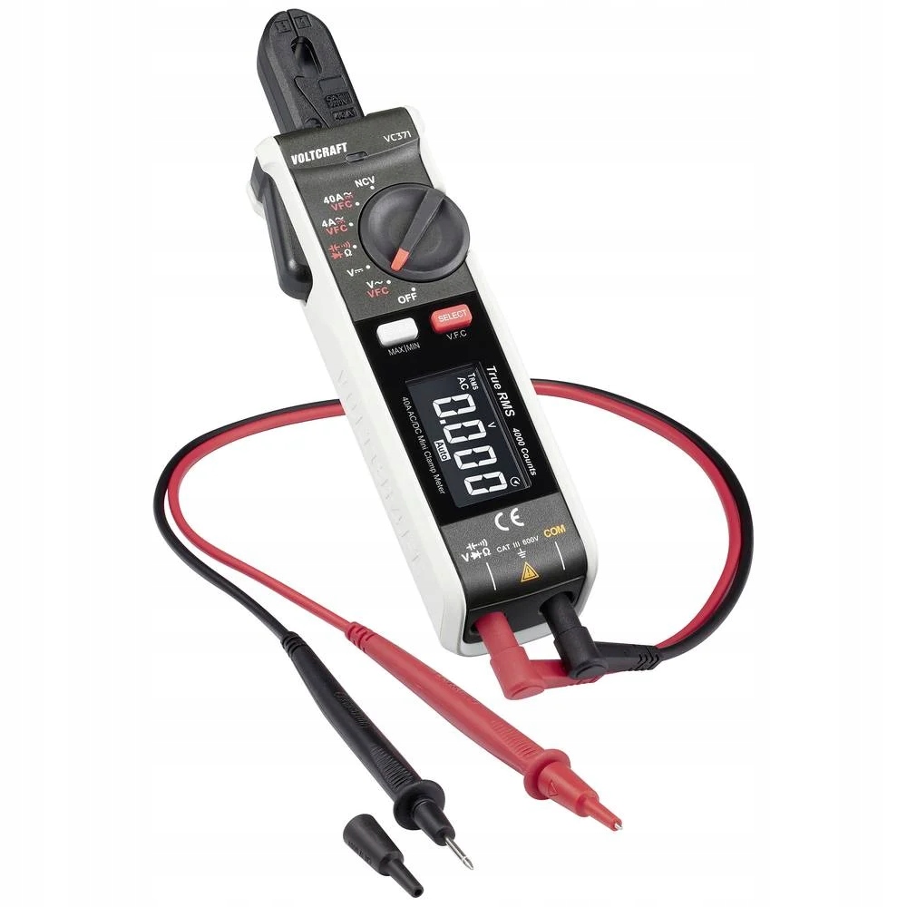 Miernik cęgowy MULTIMETR 600V CAT III True RMS LATARKA 40 A wąskie kleszcze