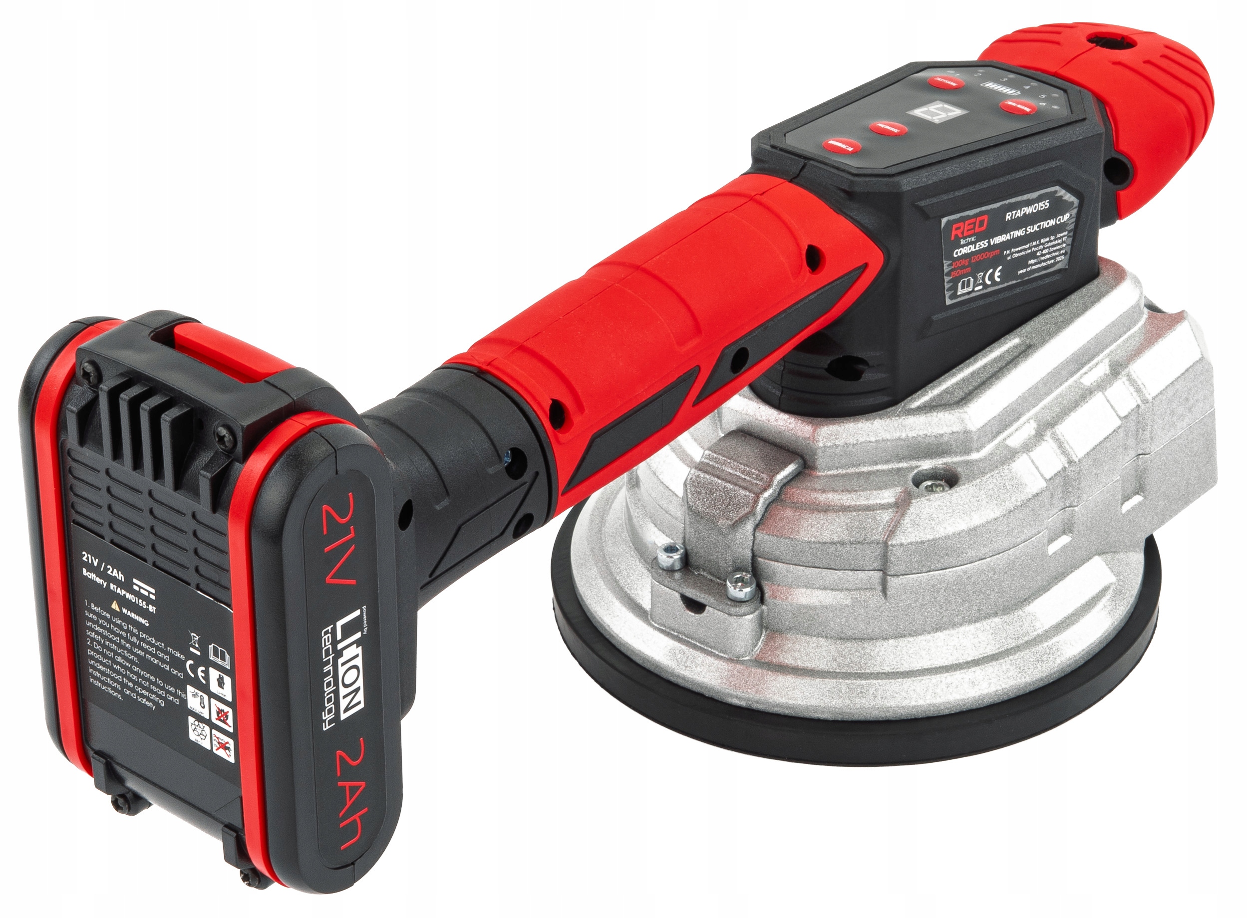 Przyssawka WIBRACYJNA do PŁYTEK 100KG wibrator AKUMULATOR 2x21V 2Ah WALIZKA