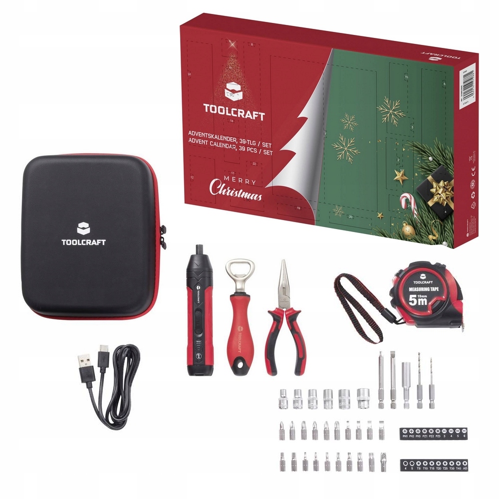 KALENDARZ ADWENTOWY narzędzia TOOLCRAFT 39elementów WKRĘTARKA AKUMULATOROWA