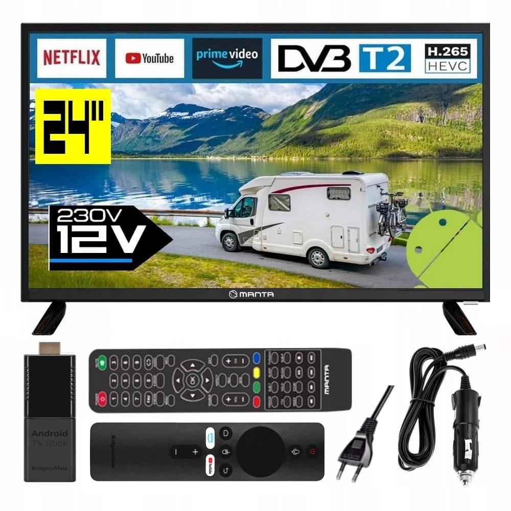 Telewizor do KAMPERA 12V 24 cale SMART ANDROID TV WiFi Bluetooth USB HDMI