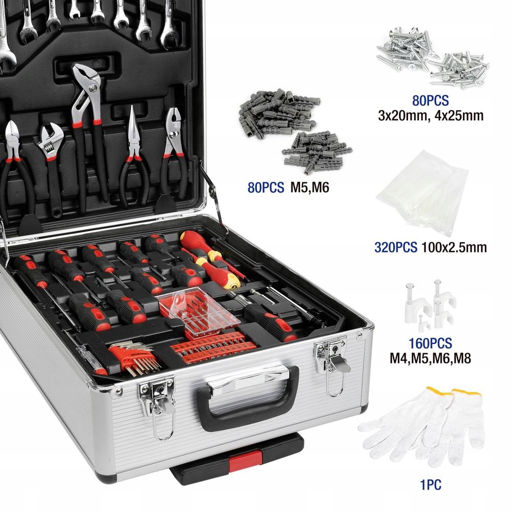 Zestaw narzędzi w walizce aluminiowej 1050 elementów walizka na kółkach