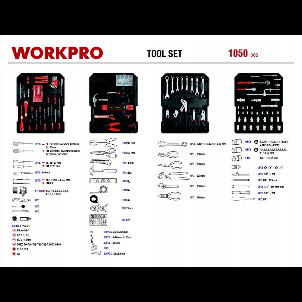 Zestaw narzędzi w walizce aluminiowej 1050 elementów walizka na kółkach
