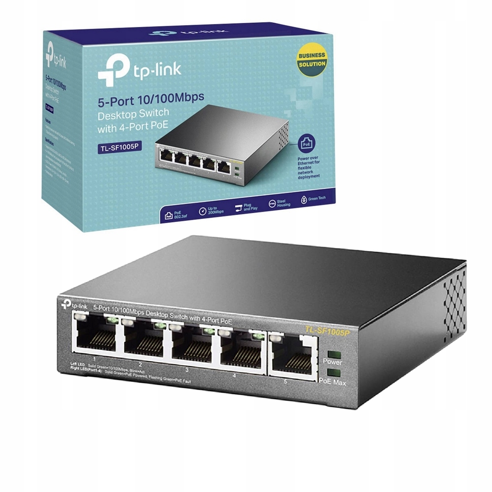 Switch sieciowy TP-LINK 5 PORTÓW RJ-45 4 PoE 58W 10/100 MBit/s Auto MDI