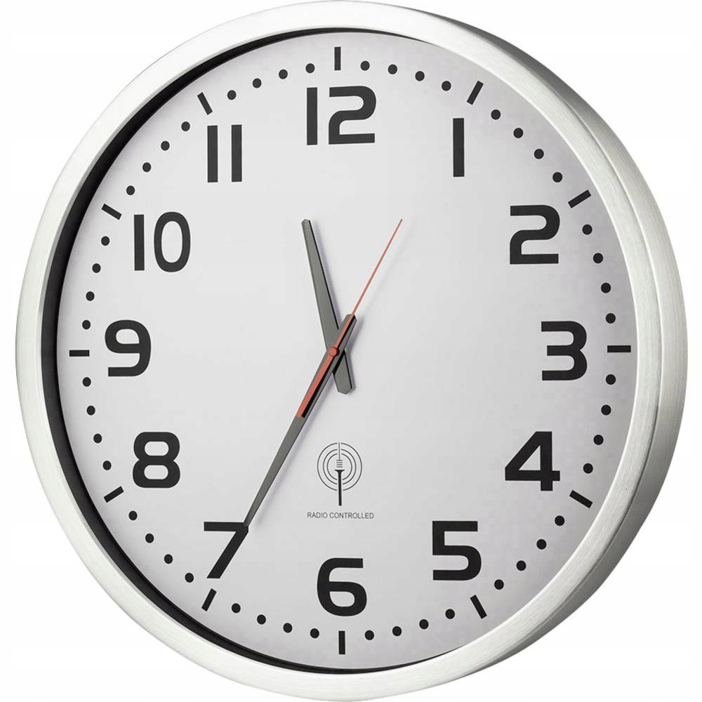Zegar ścienny sterowany radiowo 50cm DCF77 aluminium