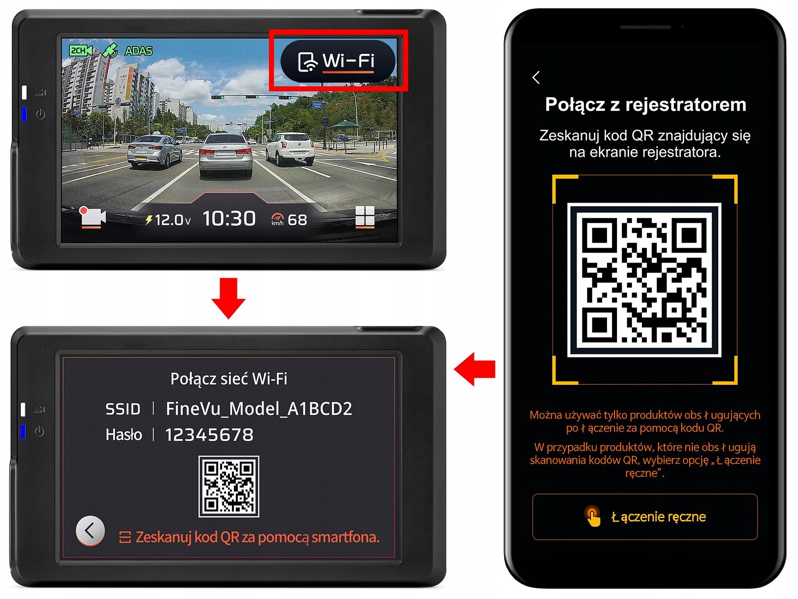 Rejestrator FineVu WiFi 32GB QHD FHD wyświetlacz LCD 3.5 GPS RADARY