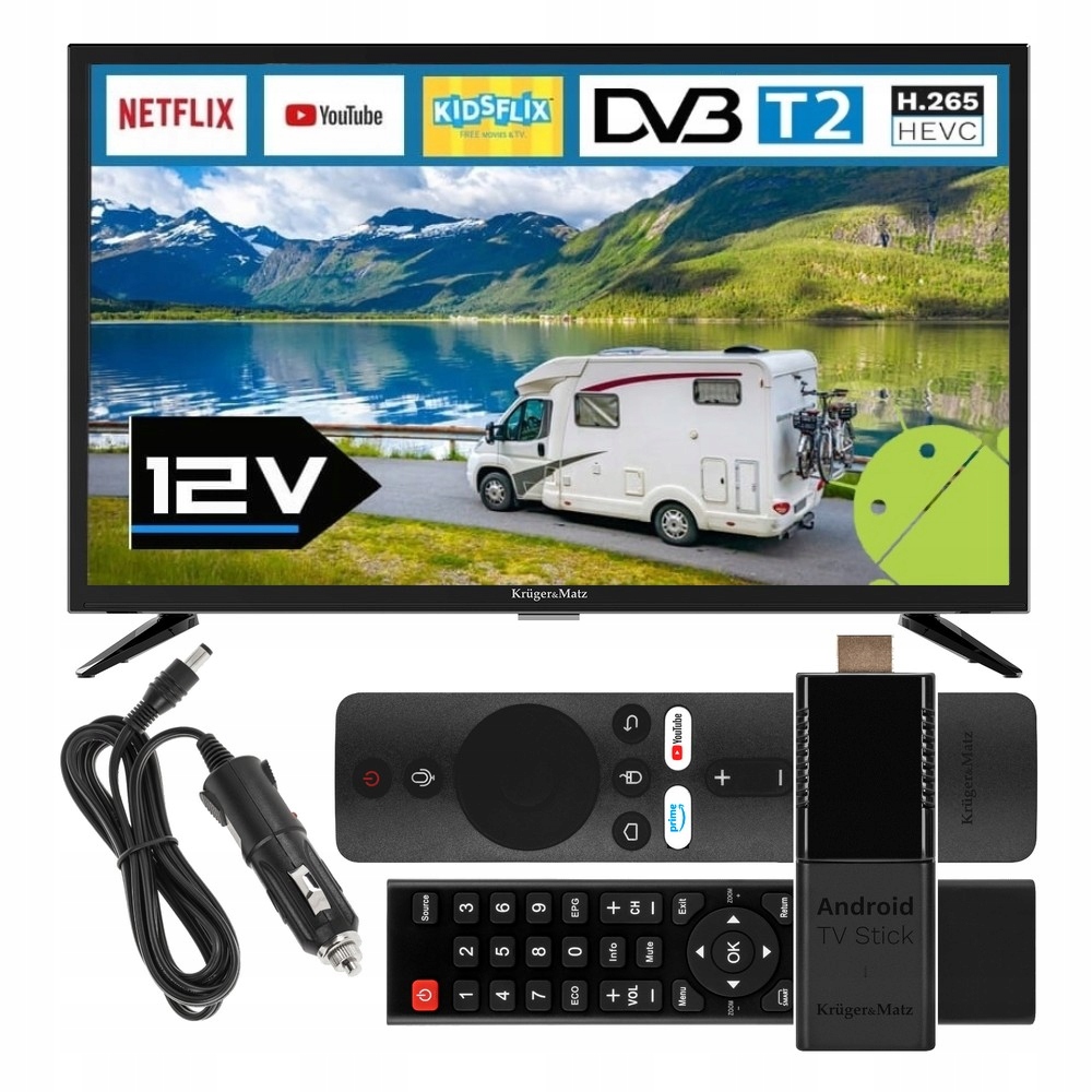 Telewizor do KAMPERA 12V 24 cale SMART ANDROID TV WiFi BT DVBT2 USB HDMI