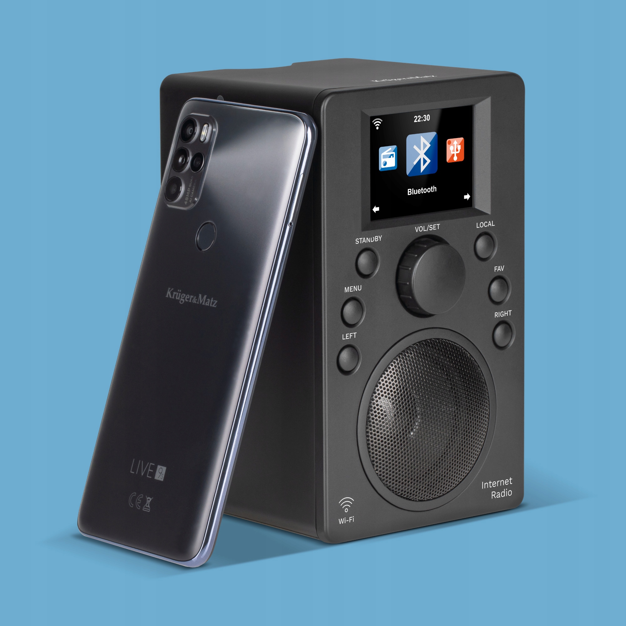 Radio INTERNETOWE WiFi Bluetooth 5.0 Kruger Matz wyświetlacz 2,4" BUDZIK