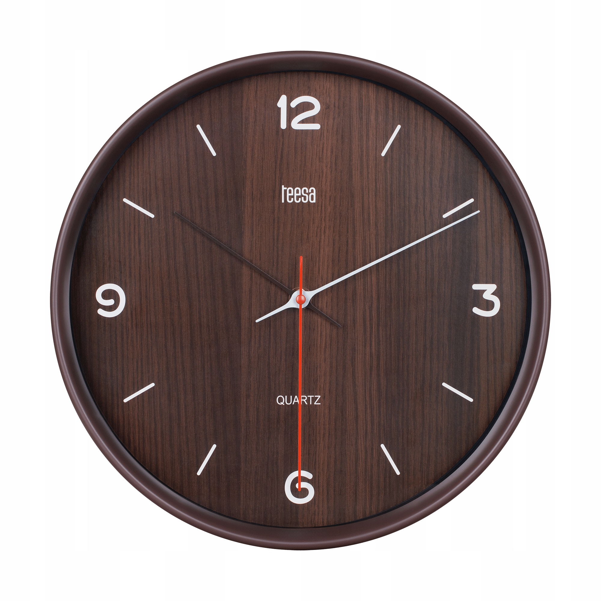 Zegar ścienny 30cm ciemny brąz PŁYNNA praca WSKAZÓWEK